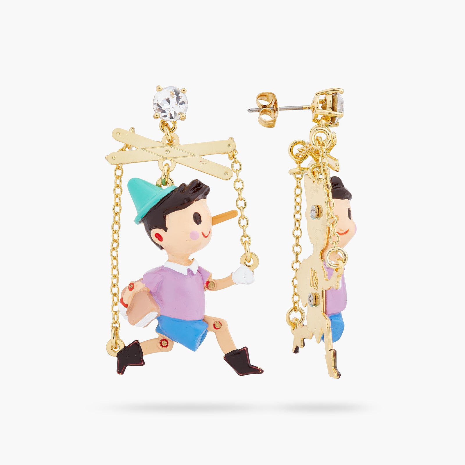 Pinocchio puppet clip-on earrings