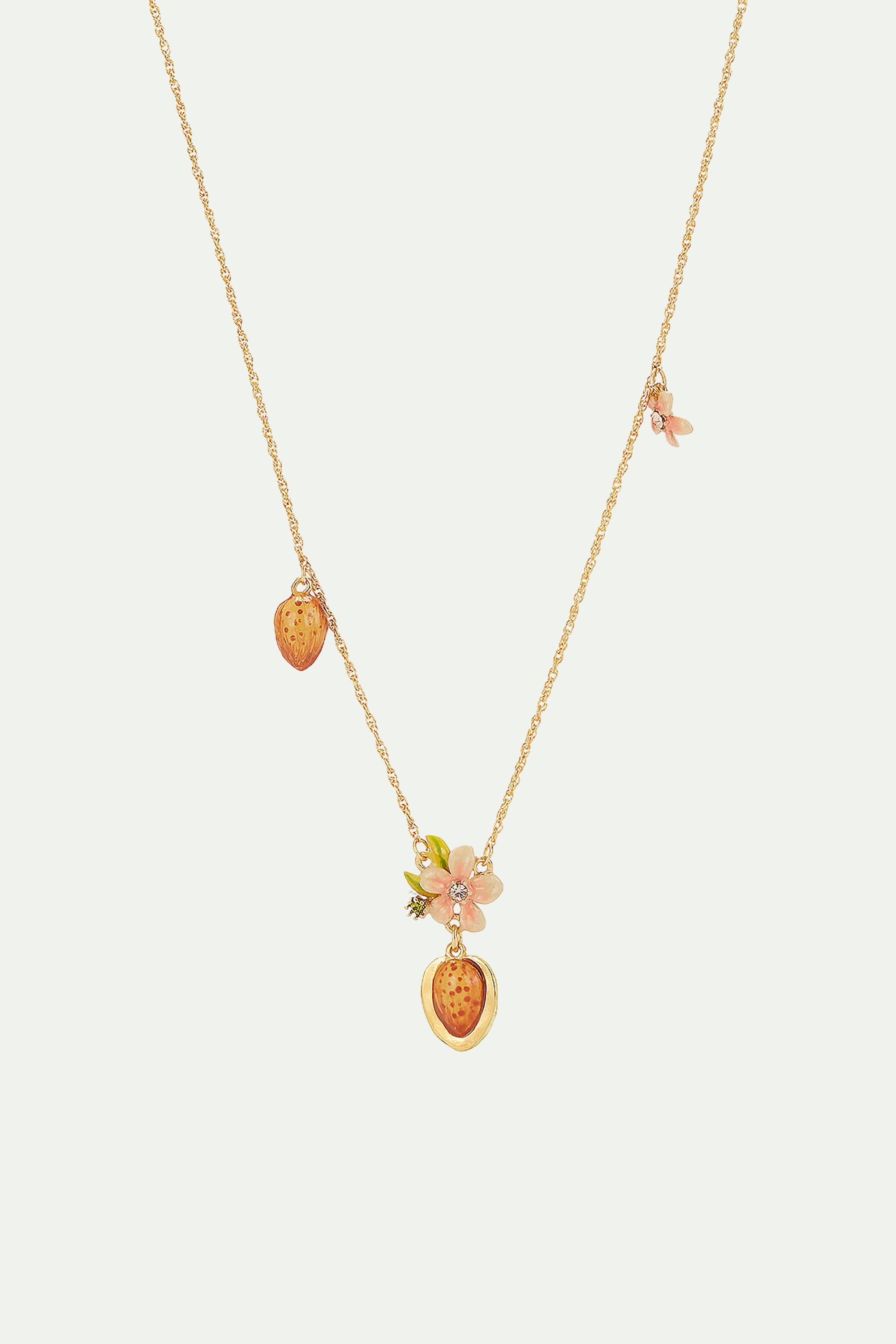 Collier pendentif amandes et fleurs