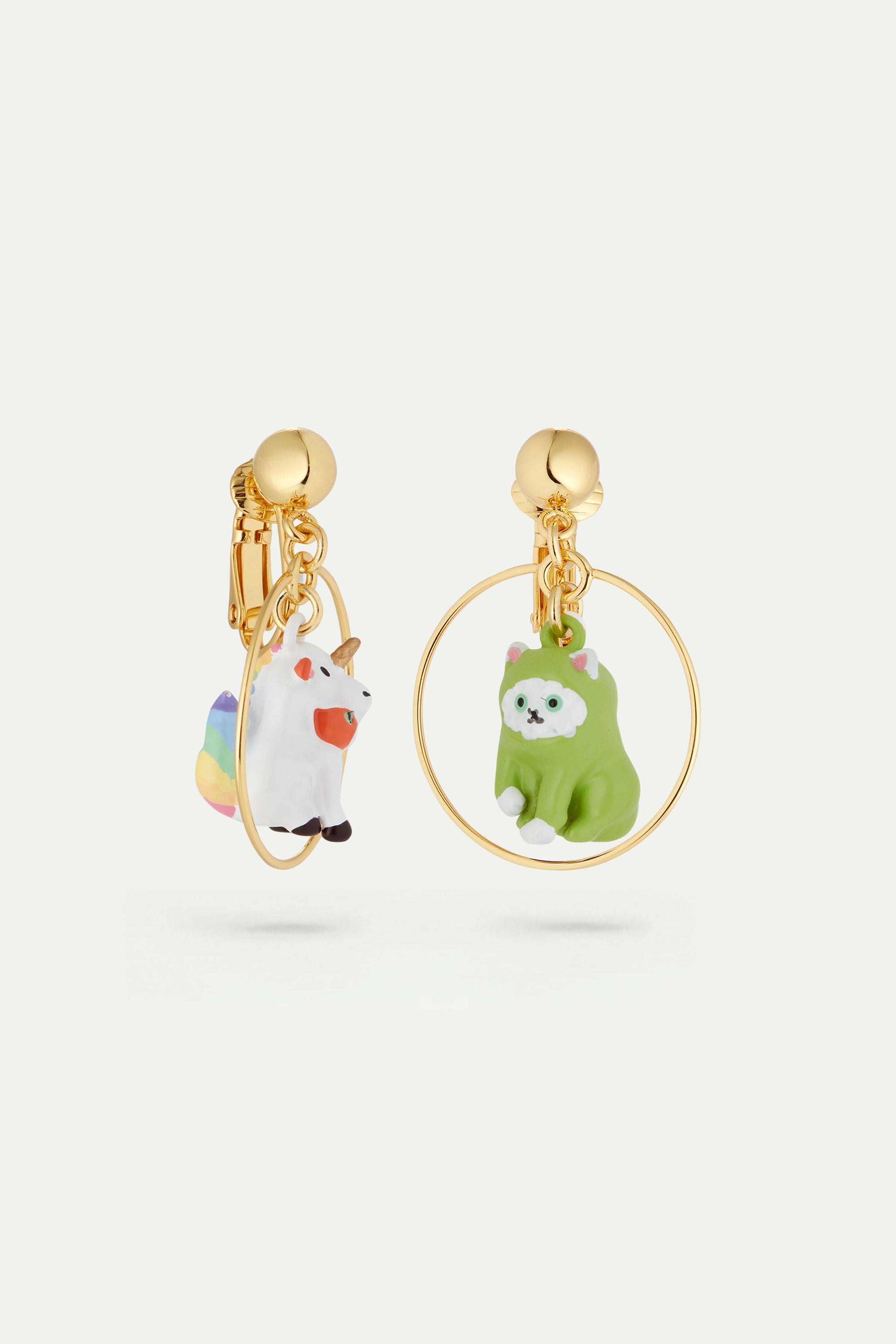 Asymmetrical unicorn and dinosaur earrings