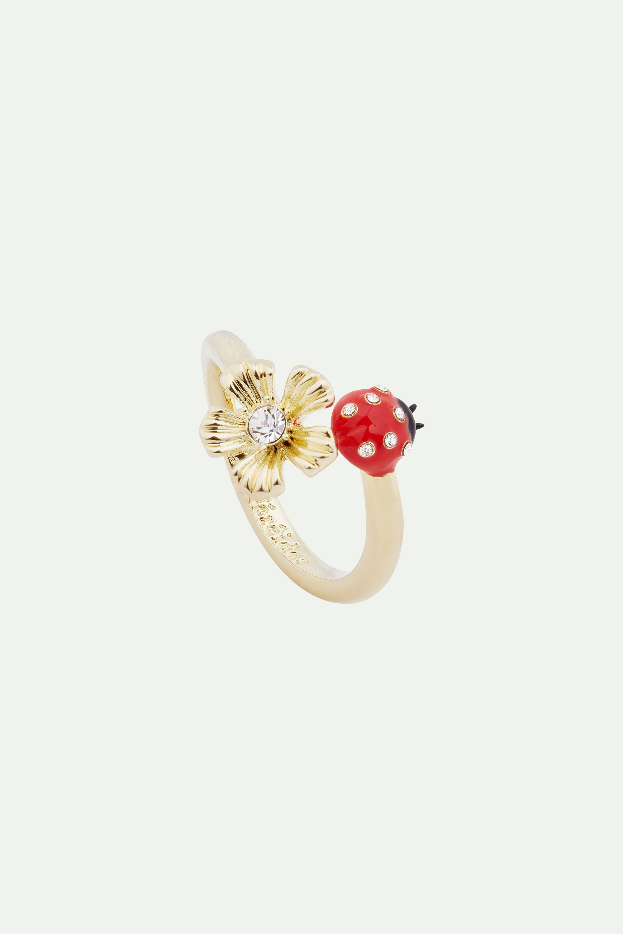 Bague ajustable toi et moi coccinelle et anémone des bois