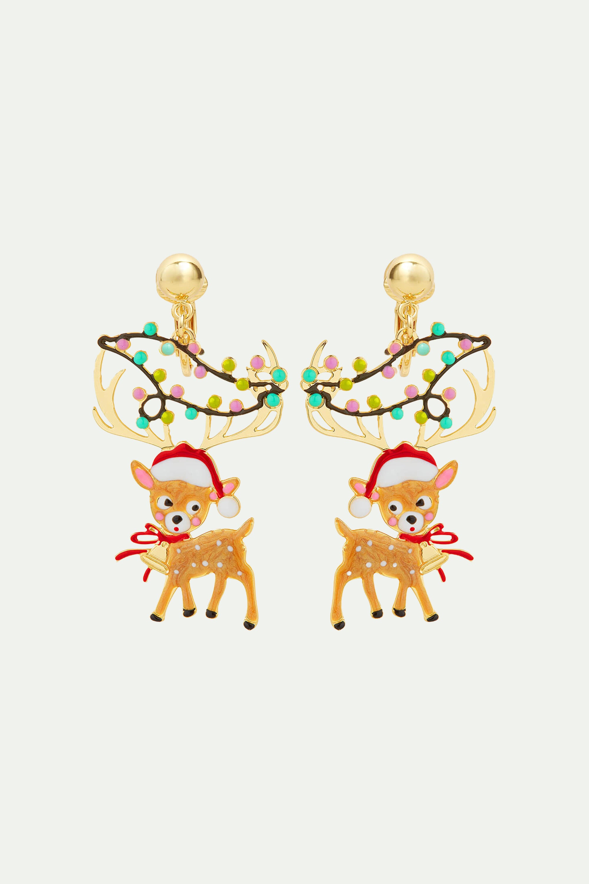 Reindeer and fairy lights clip-on earrings