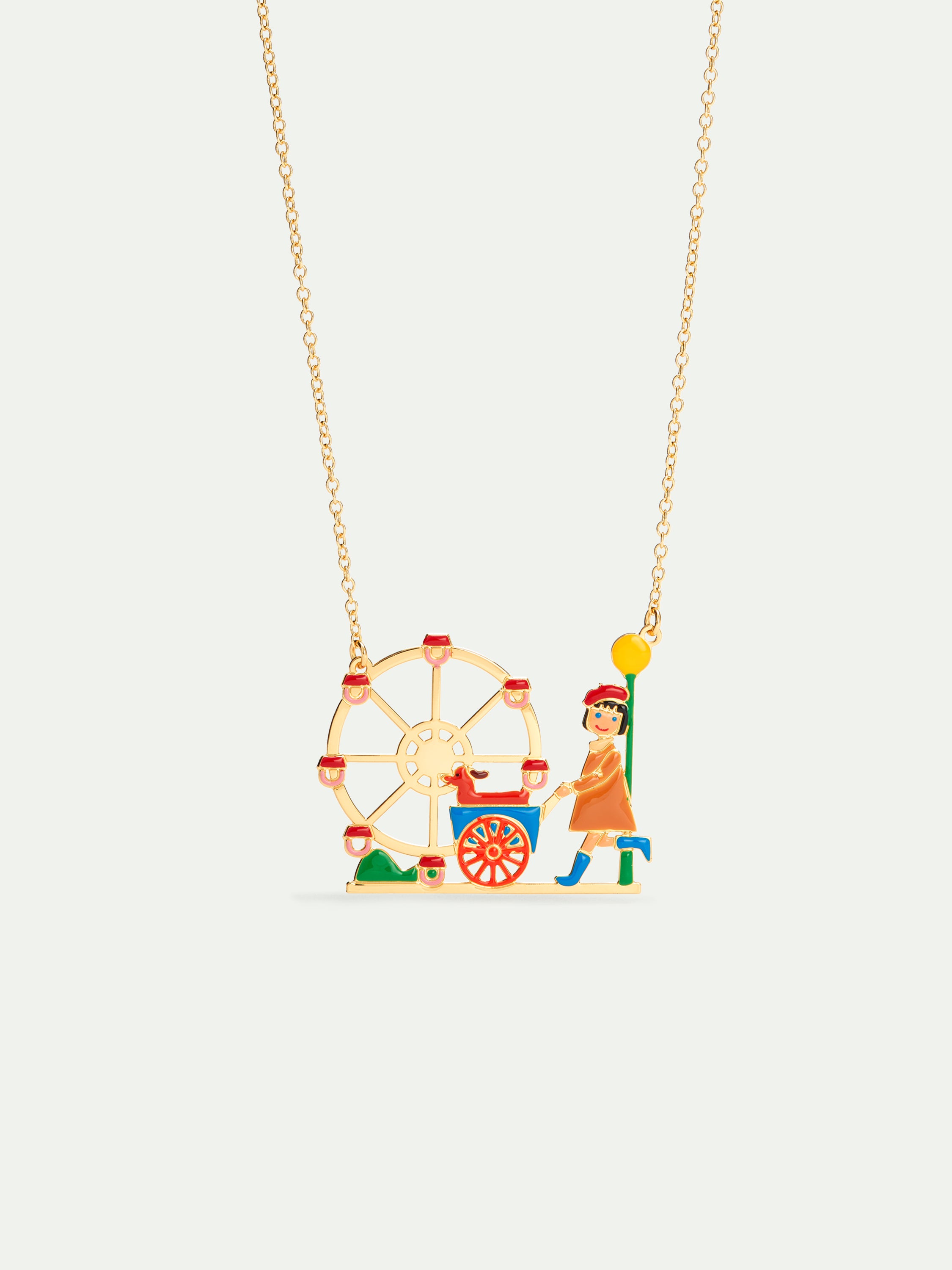 Little girl and dachshund at the funfair statement necklace
