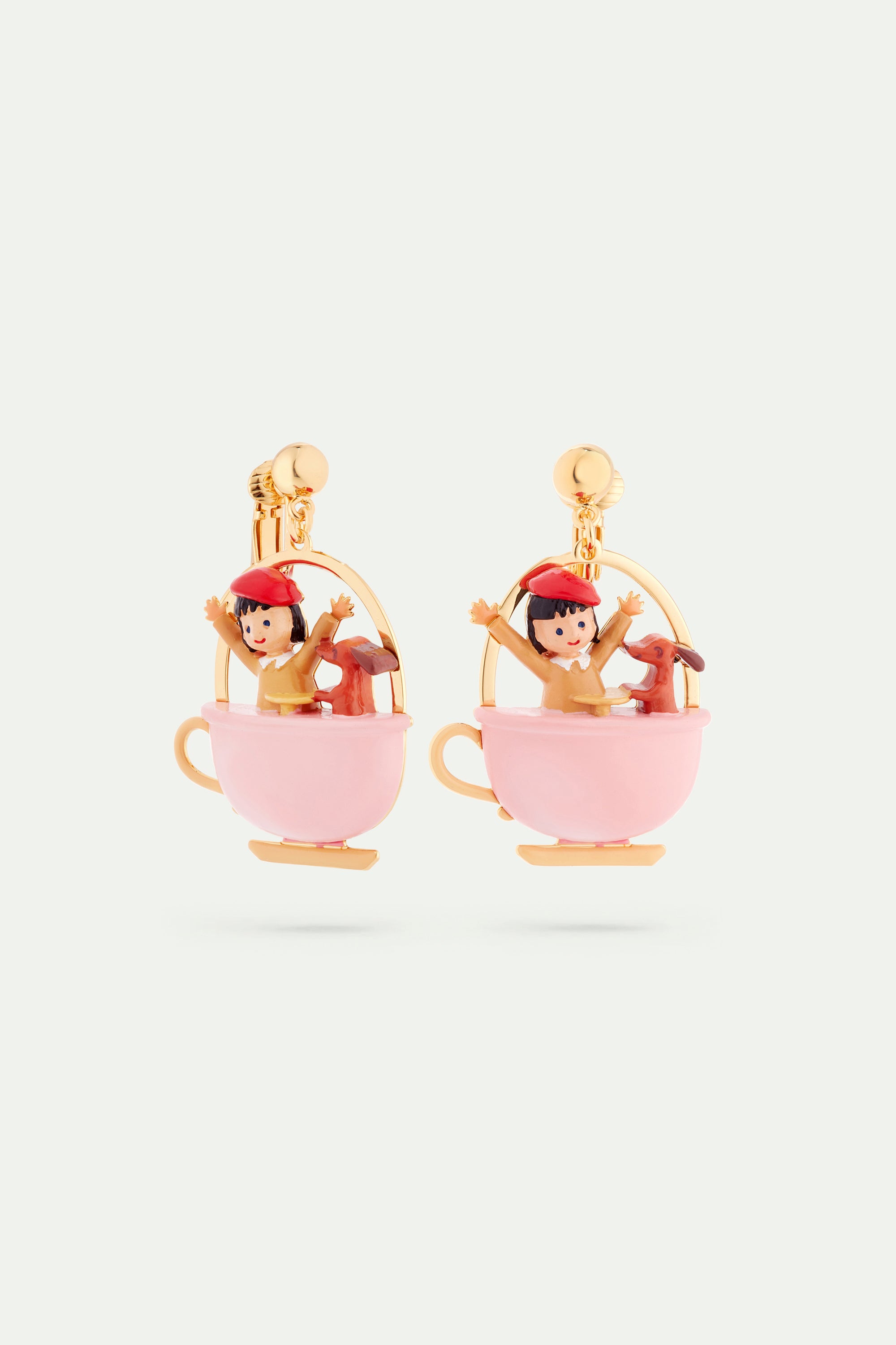 Little girl and dachshund on a merry-go-round earrings