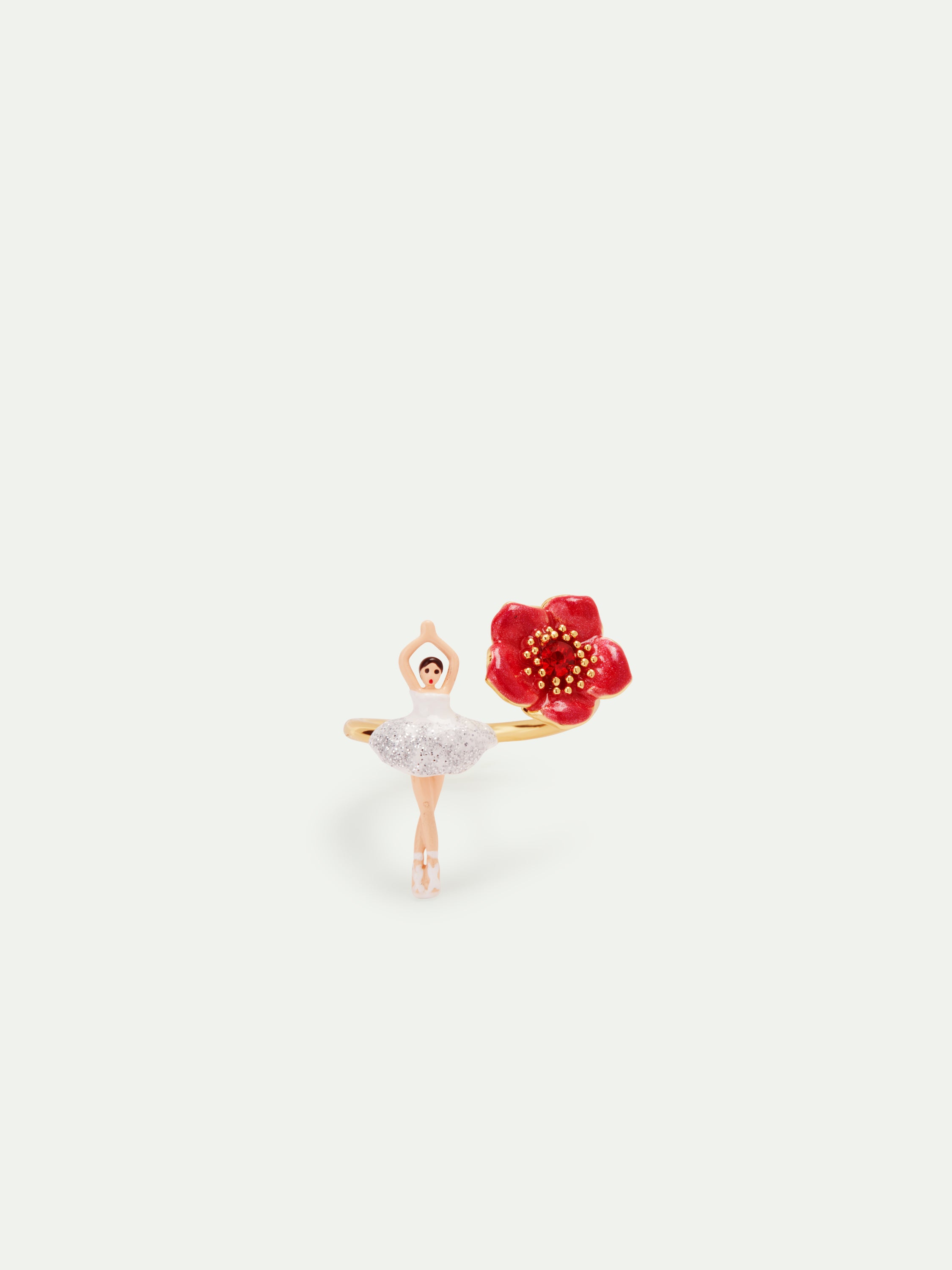 Anillo ajustable bailarina y flor roja