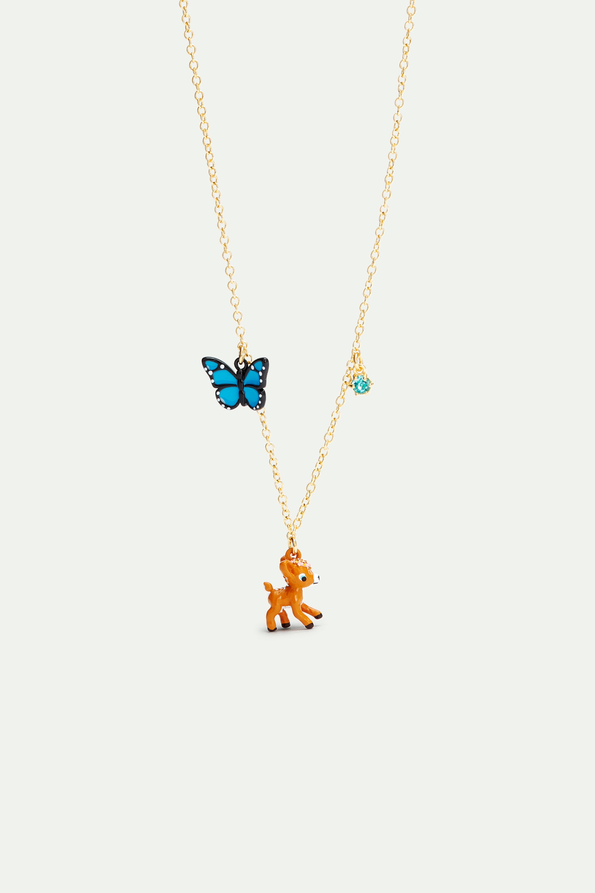 Fawn and midnight blue butterfly pendant necklace