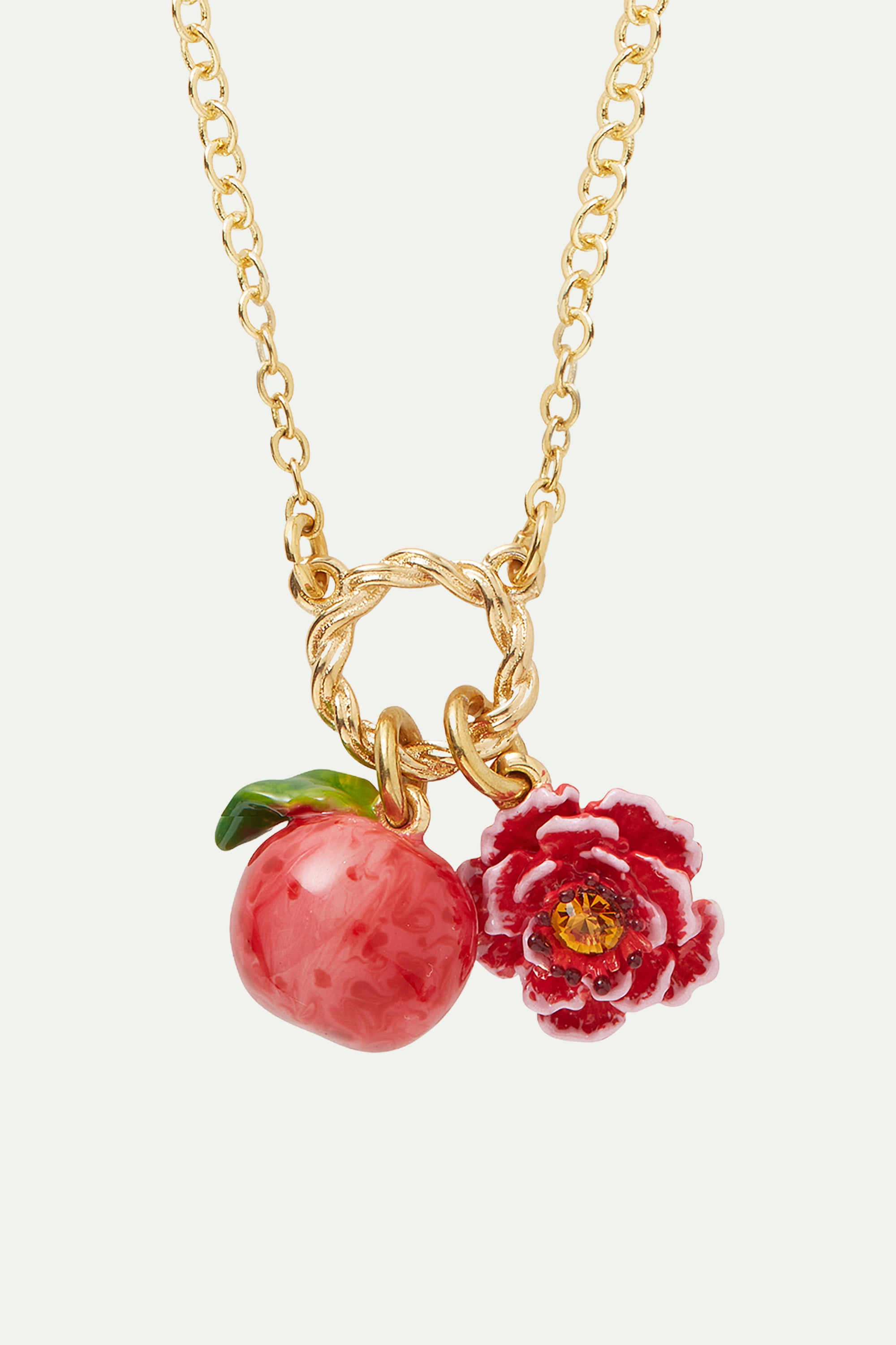 Collier Pendentif Pêche et Fleur de Pêcher