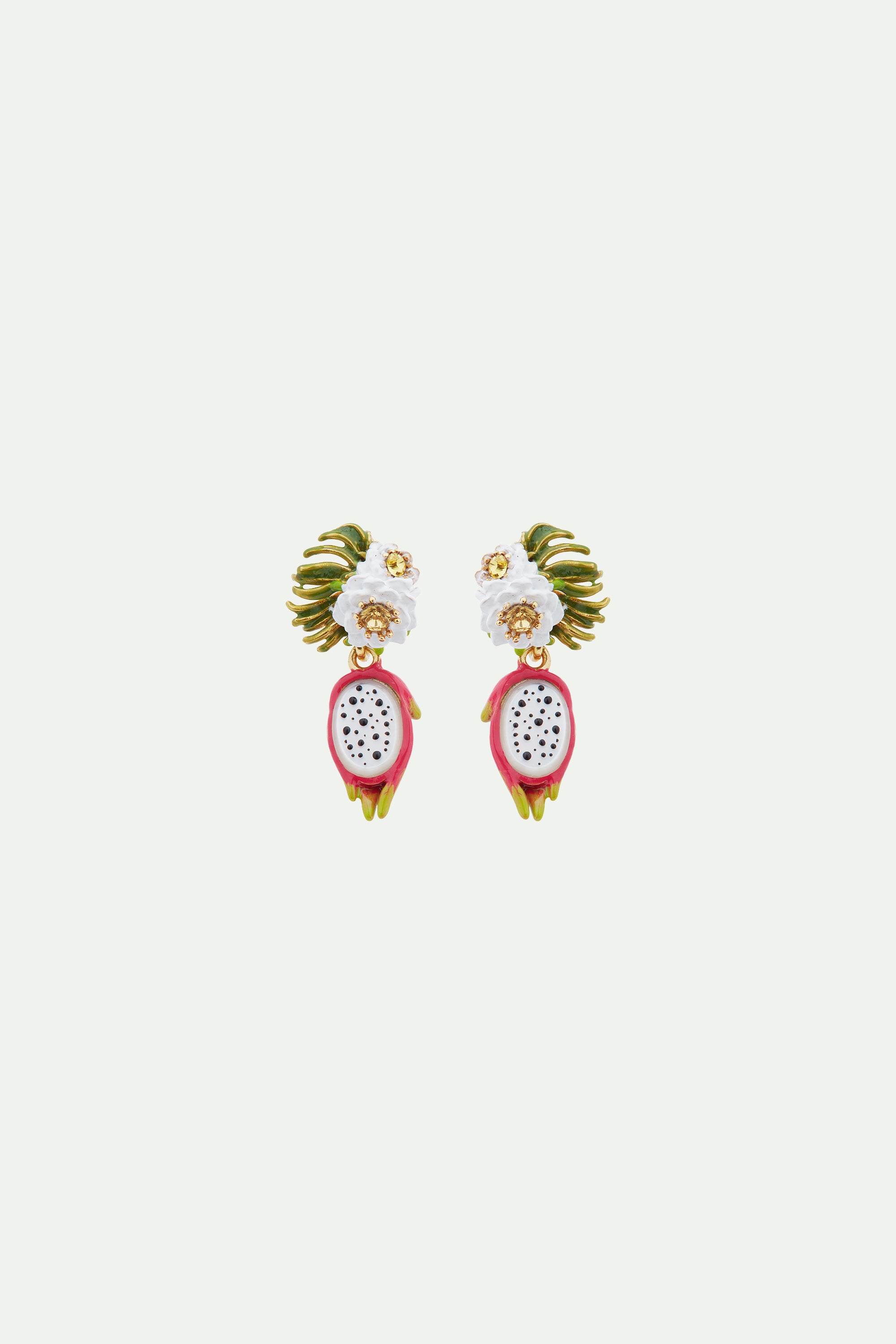 Boucles d'oreilles tiges pendantes fruit du dragon et fleur de pitaya