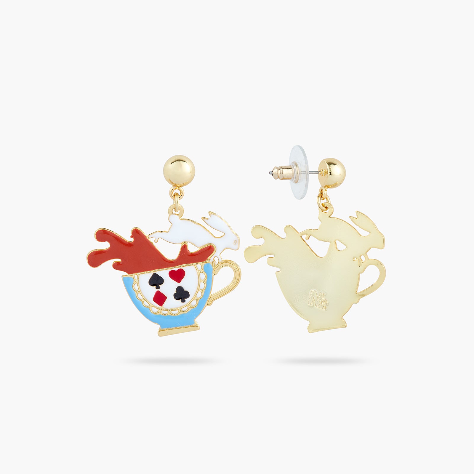 White rabbit and tea cup post earrings