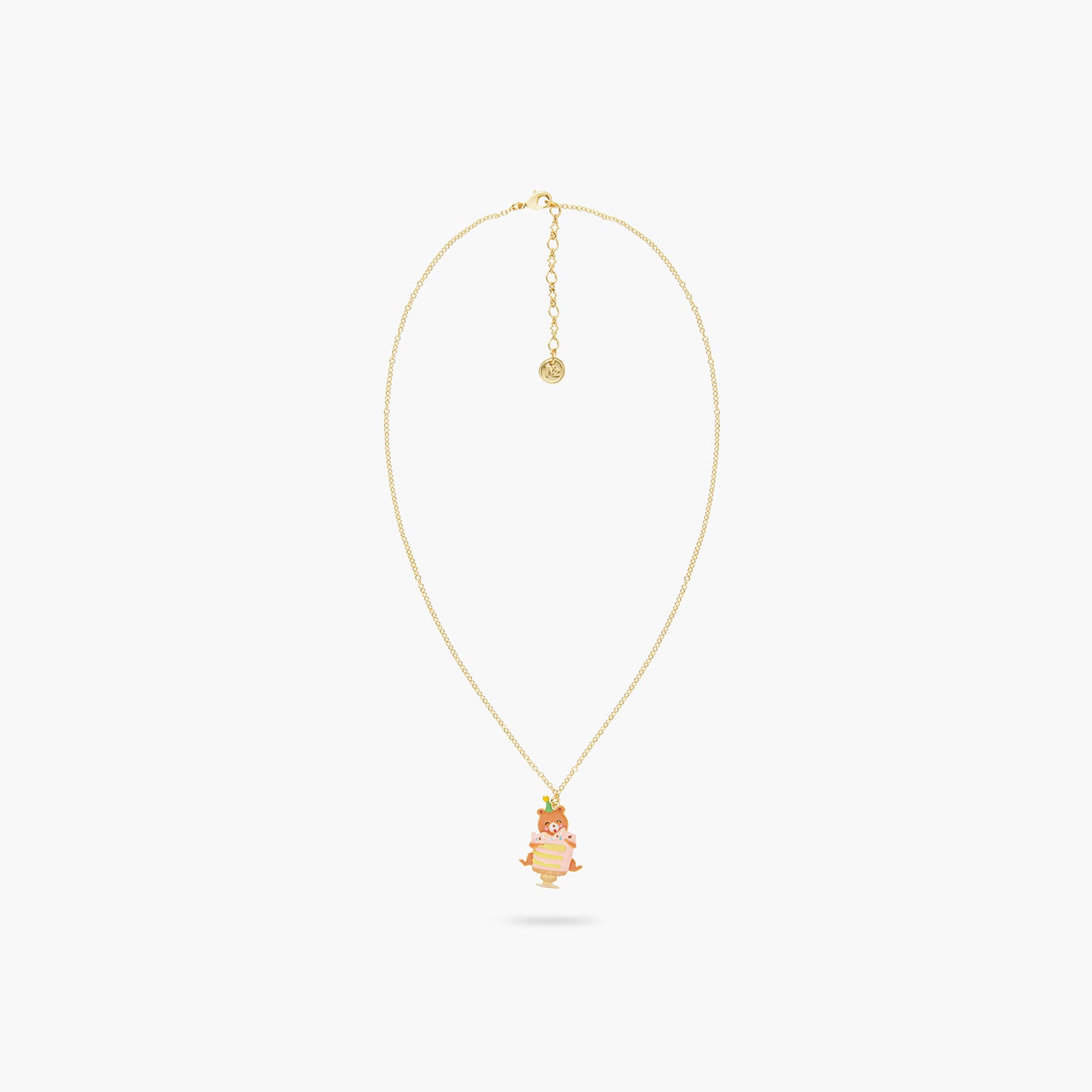 Cuddly bear and birthday cake pendant necklace