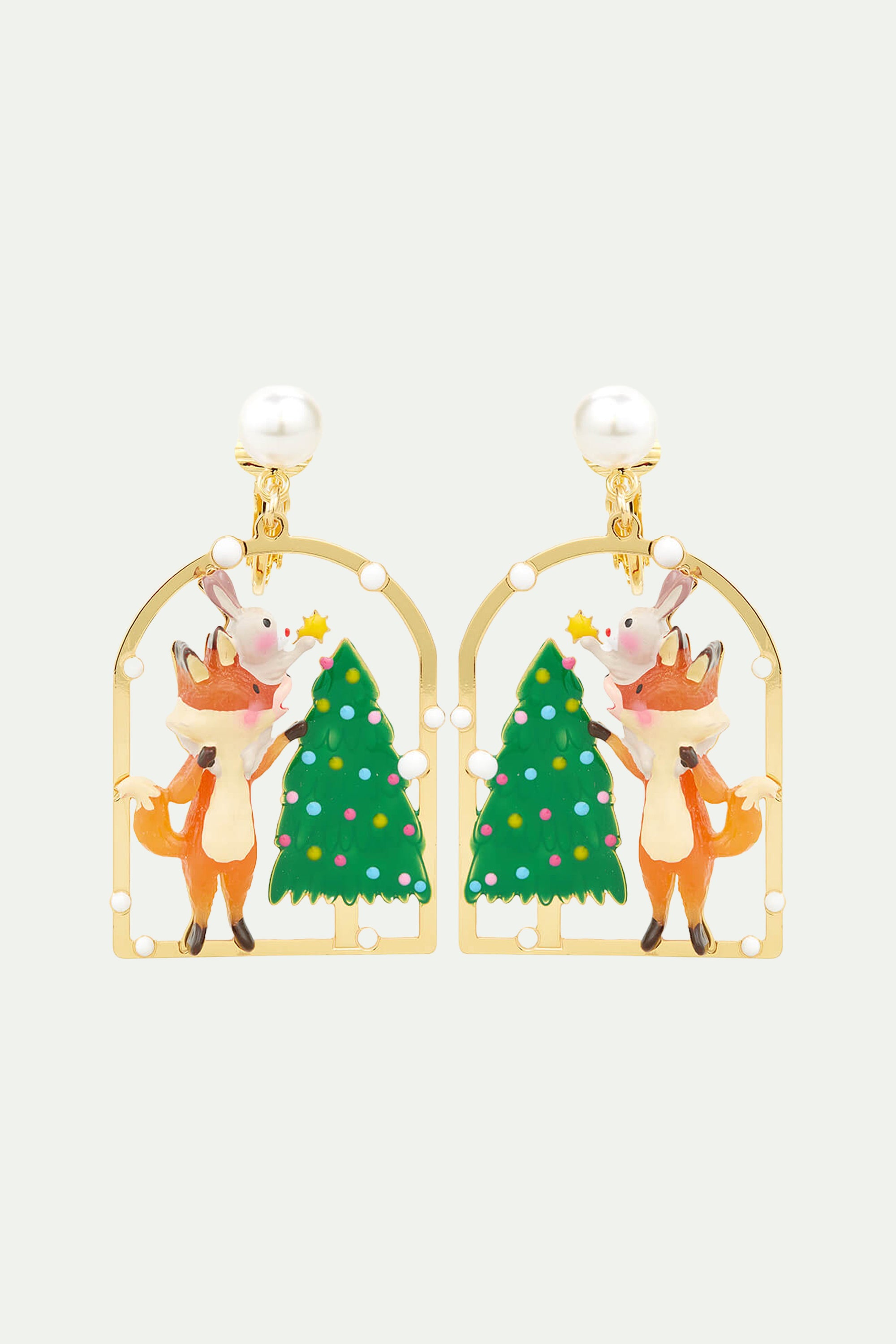 Boucles d'Oreilles Clips Sapin de Noël, Lapin et Renard