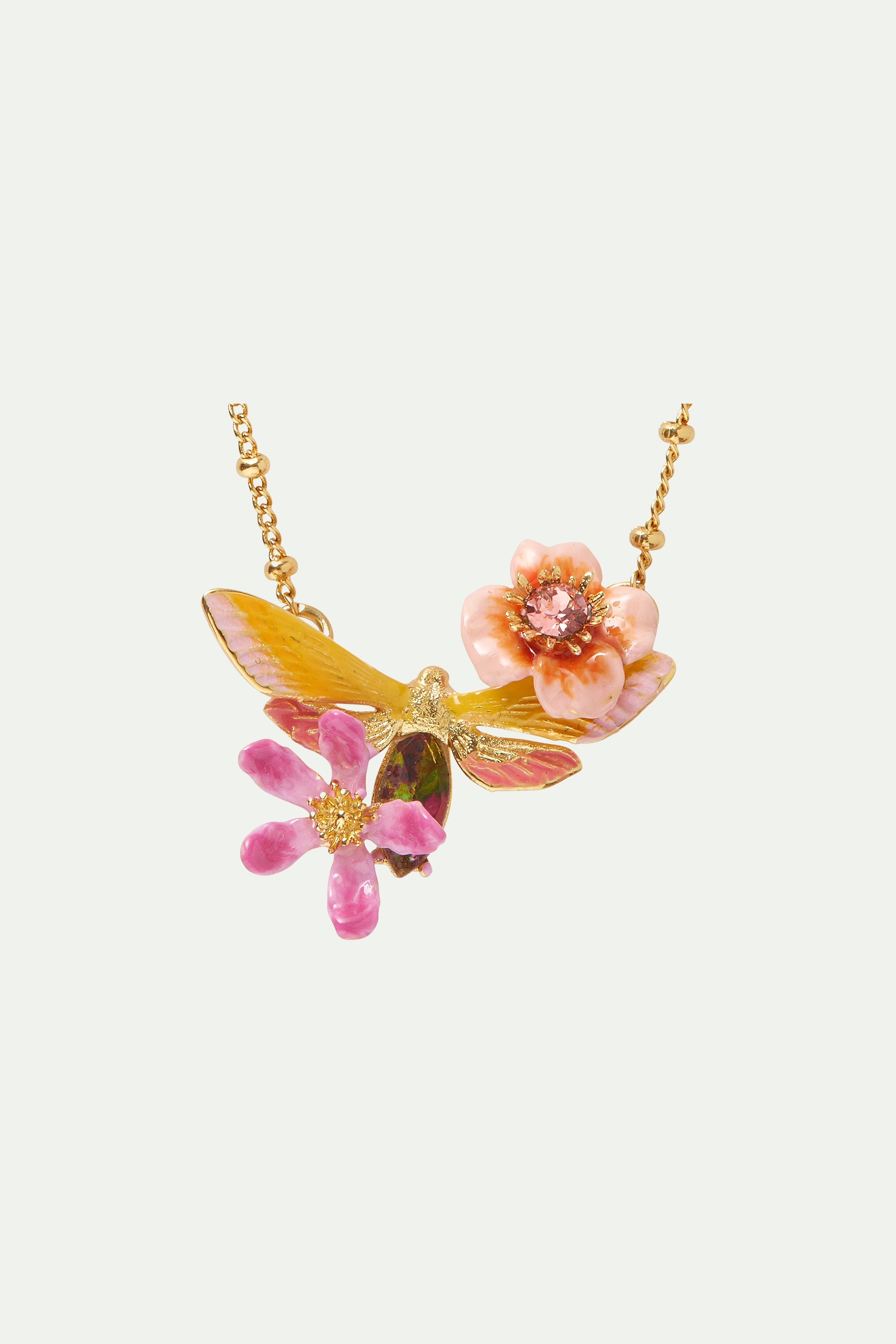 Vine butterfly and flower pendant necklace