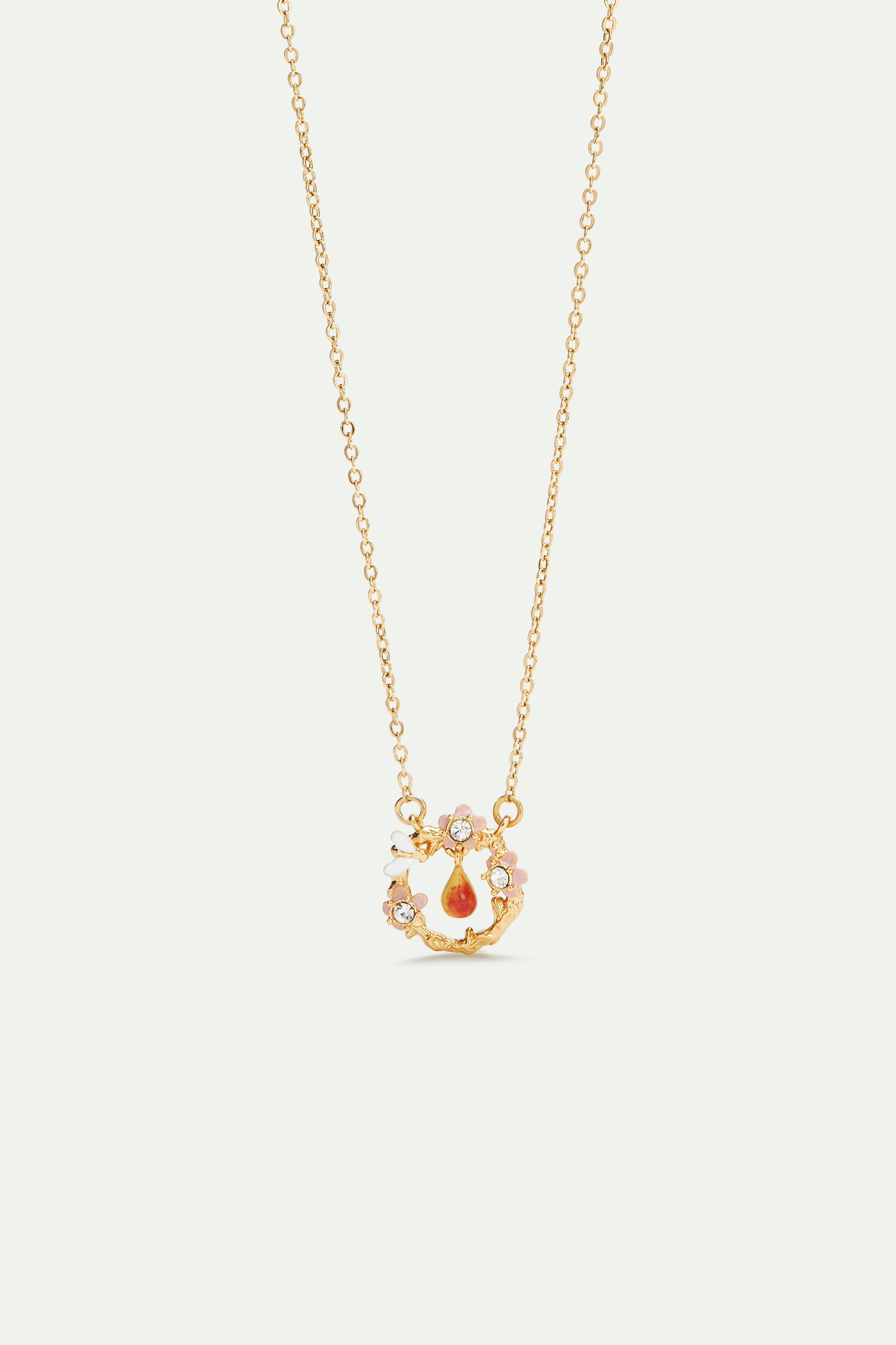 Collier pendentif fleur de pommier, poire et abeille