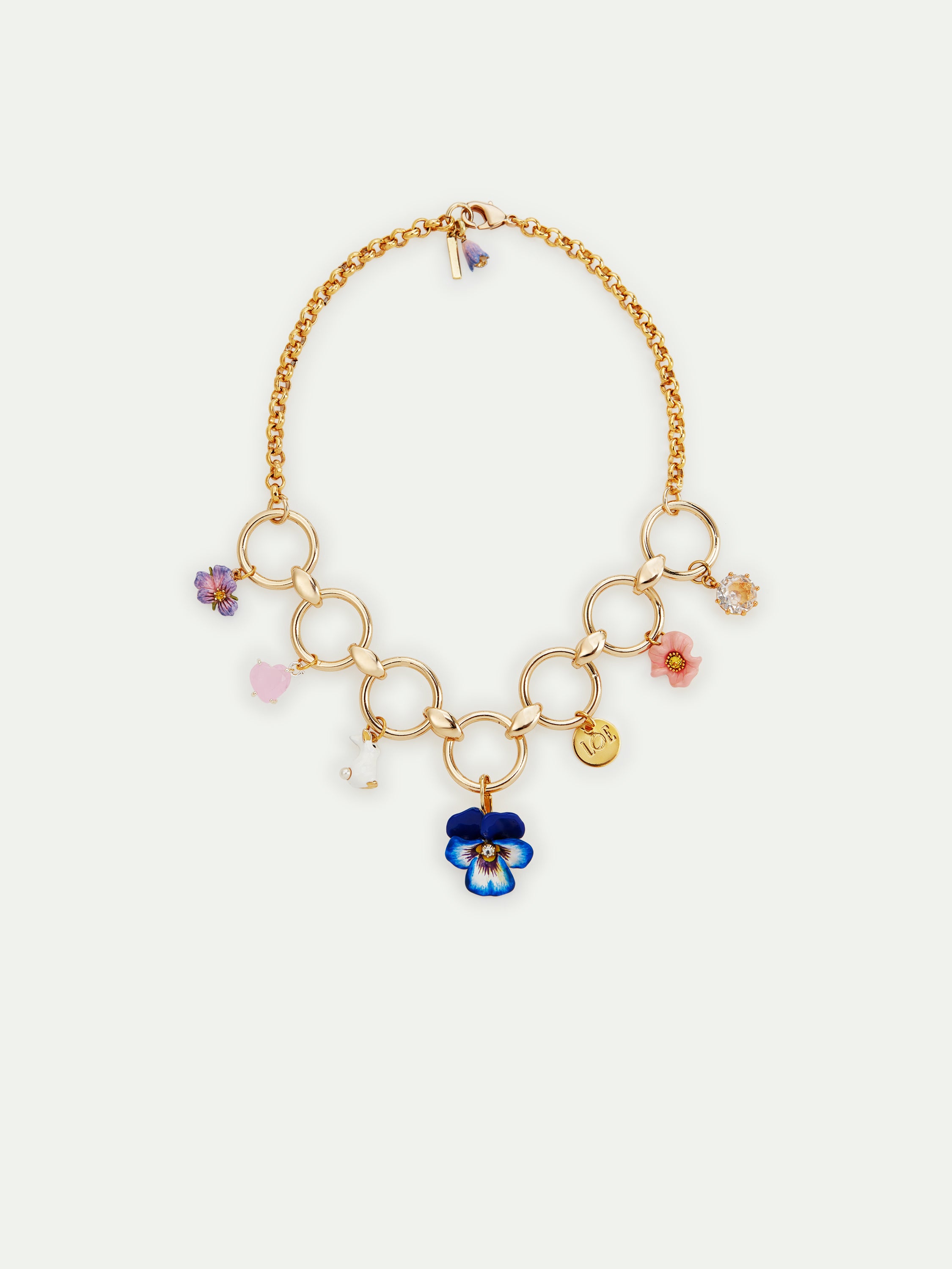 Collier ras de cou pensée bleu et lapin