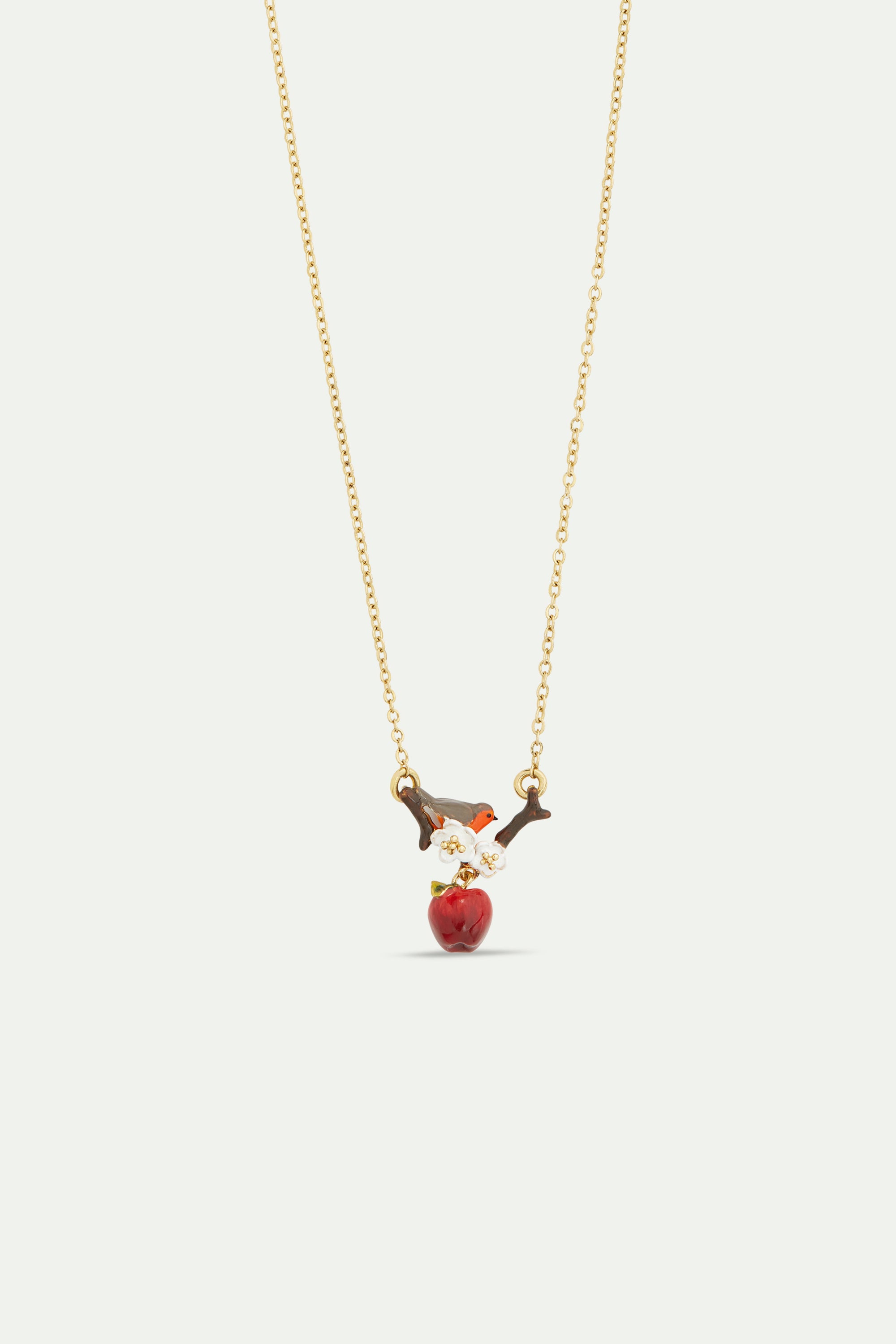 Robin and apple pendant necklace