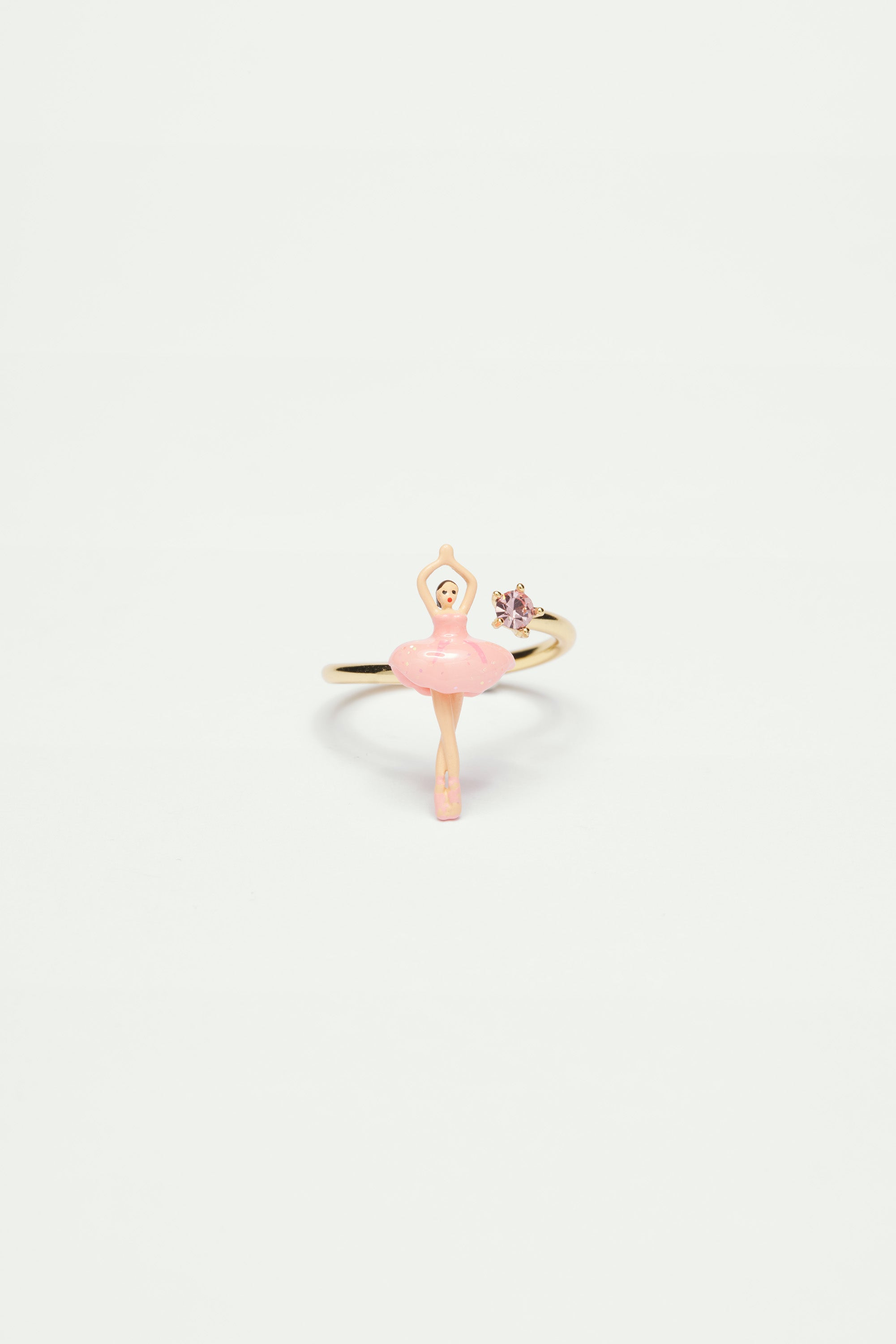Adjustable ring with mini ballerina in a pink tutu