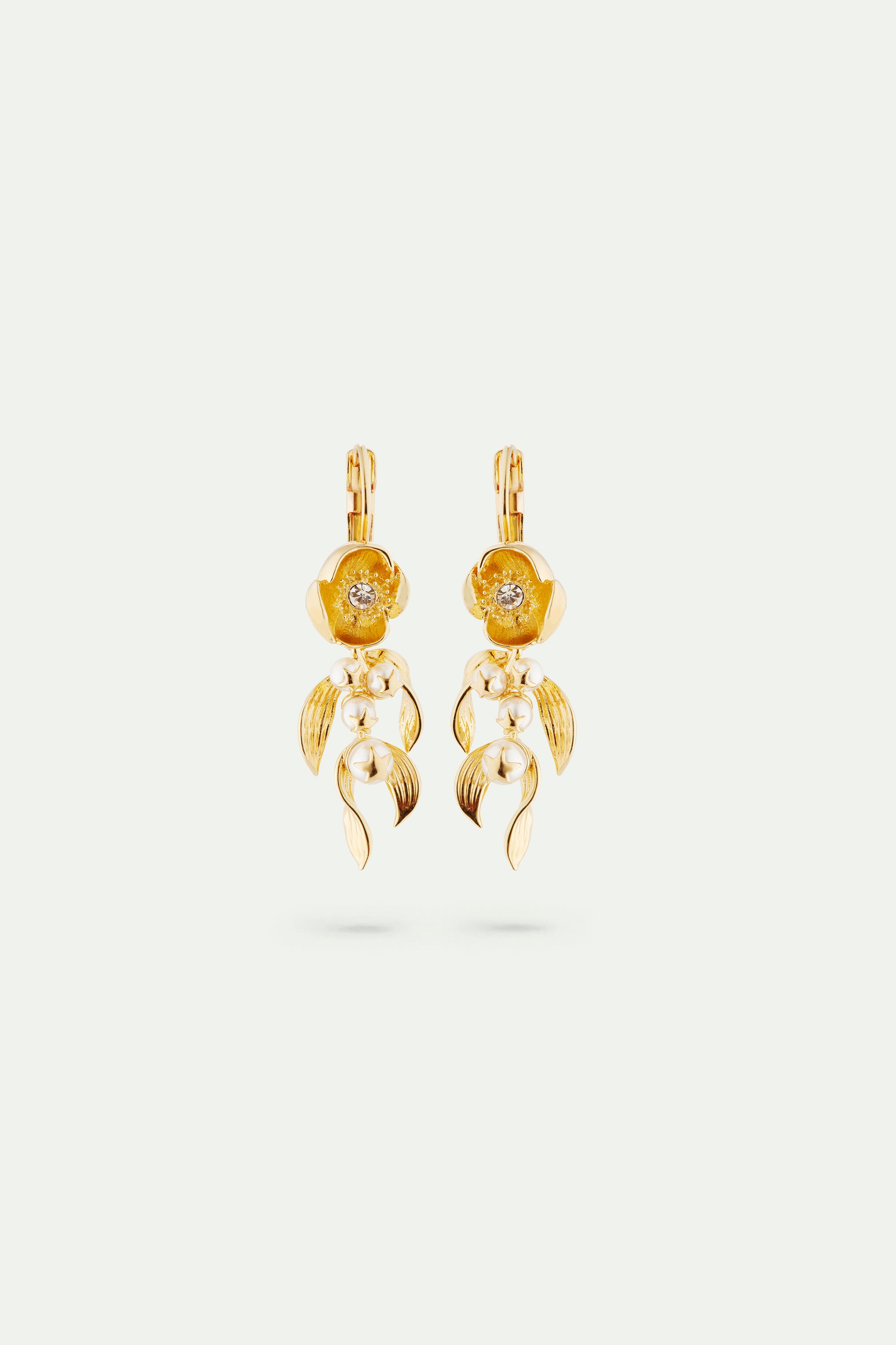 Flower and golden beads sleeper earrings