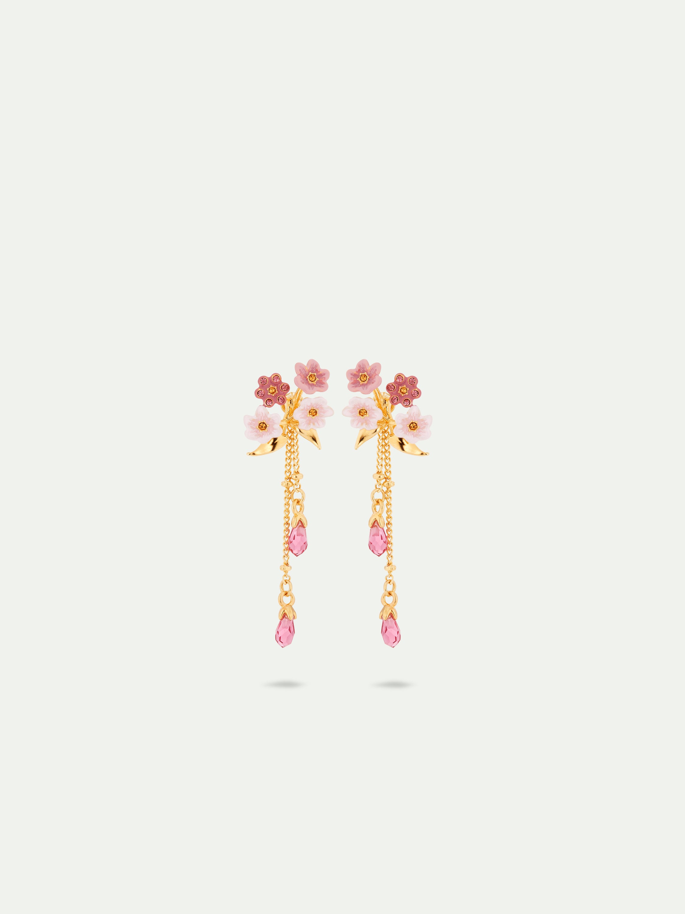 Pink Jasmine Flower Dangle Post Earrings