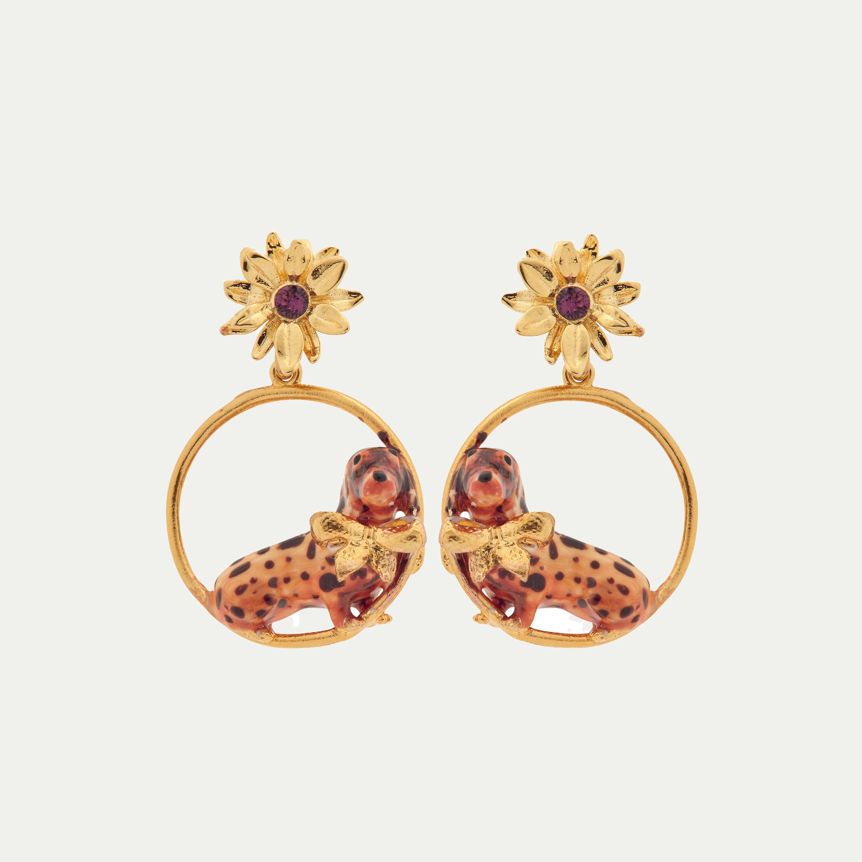 Dachshund and flower hoop earrings