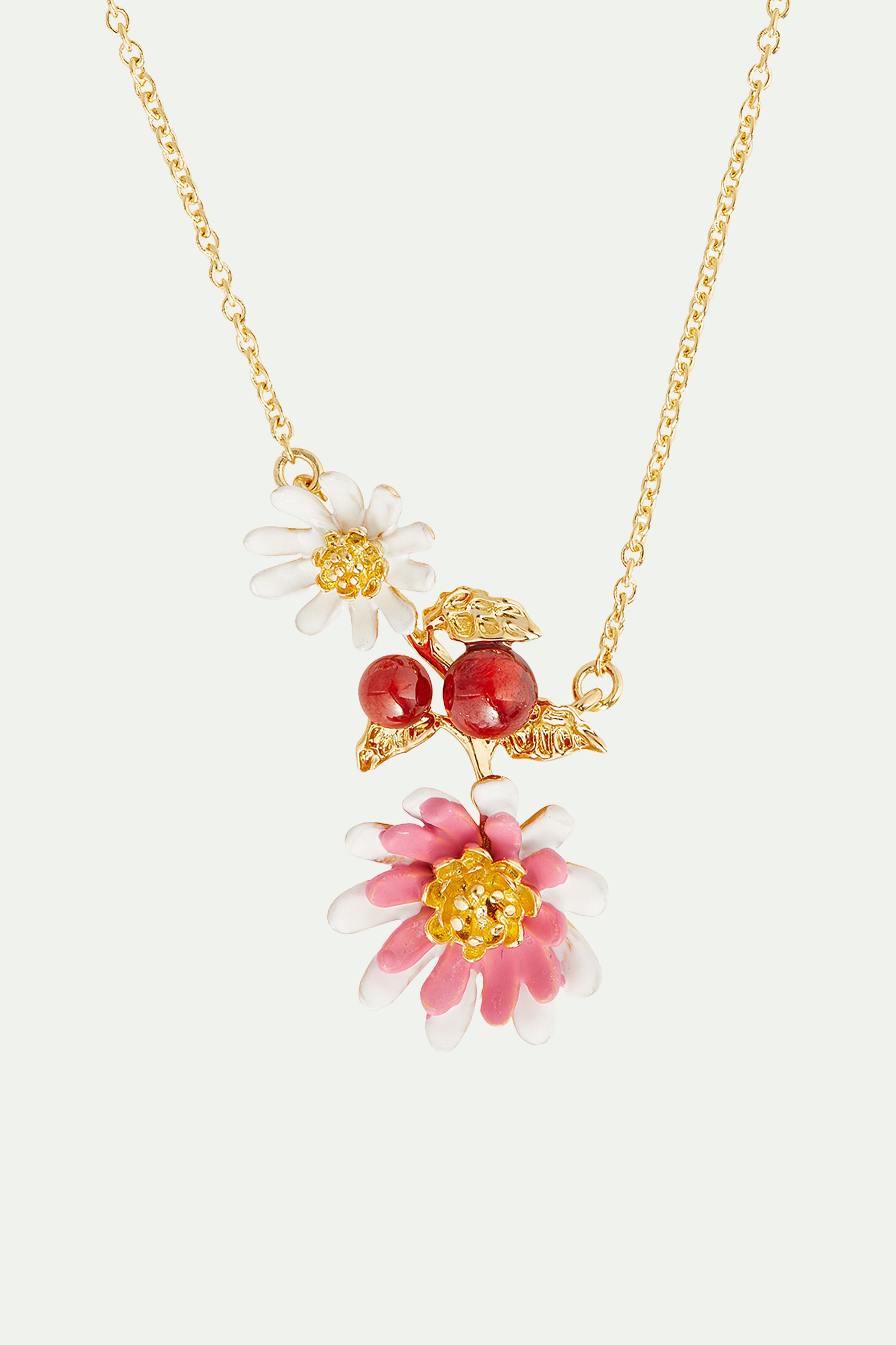 Pink and white anemone thin necklace