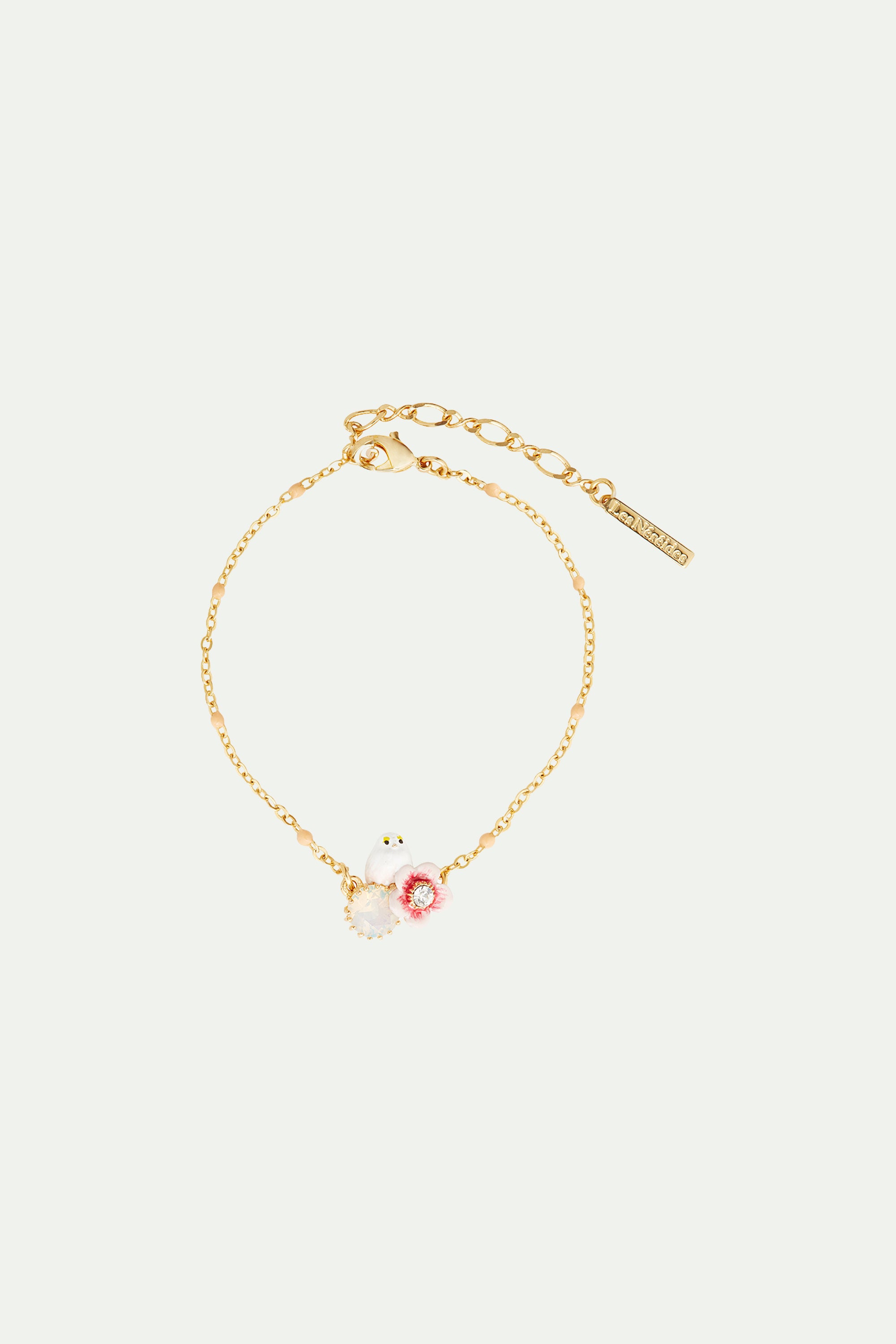 Long-tailed tit and rose hip thin bracelet