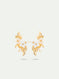 White jasmine and gold-plated leaves sleeper earrings