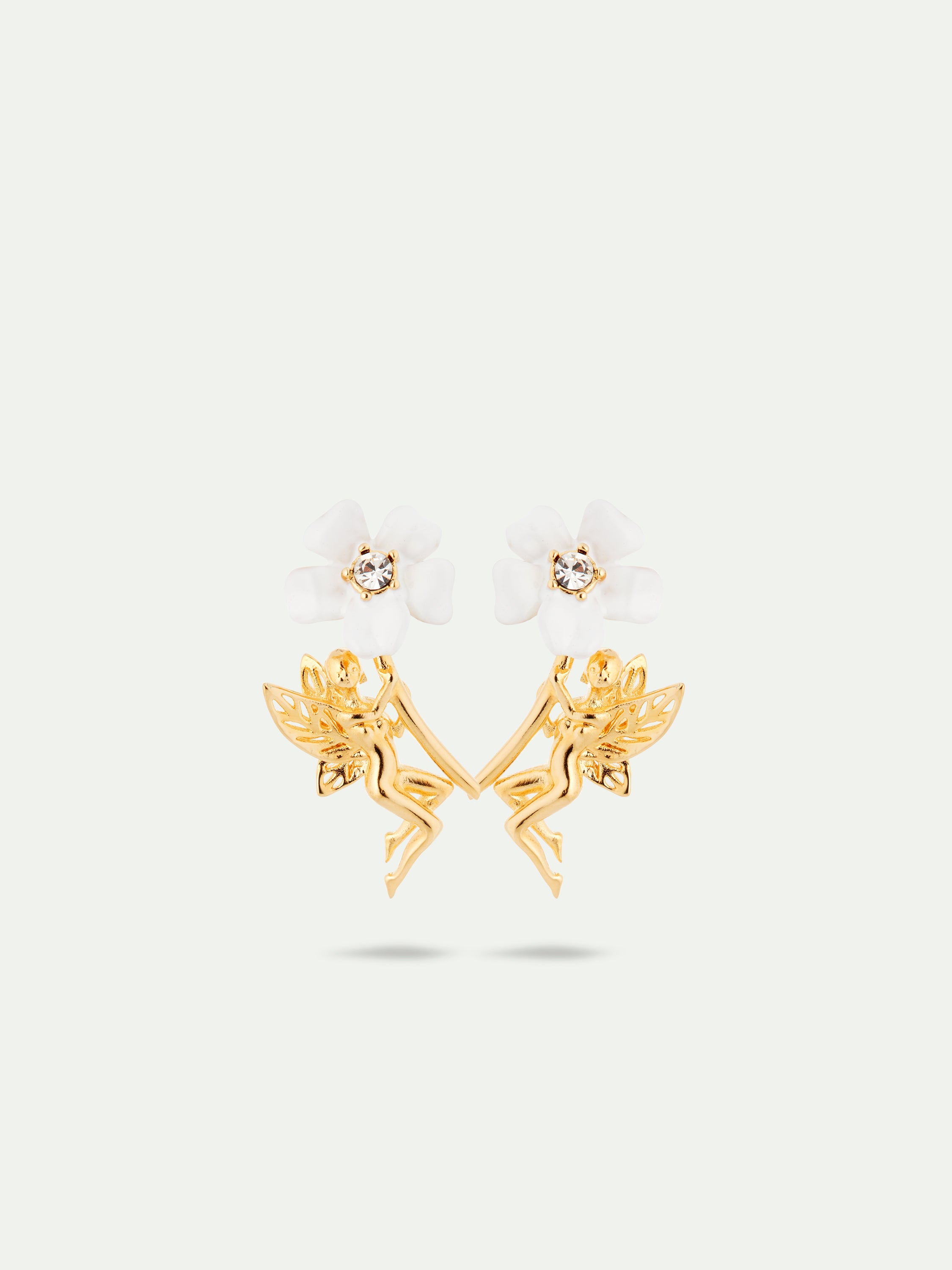 White jasmine and fairy post earrings