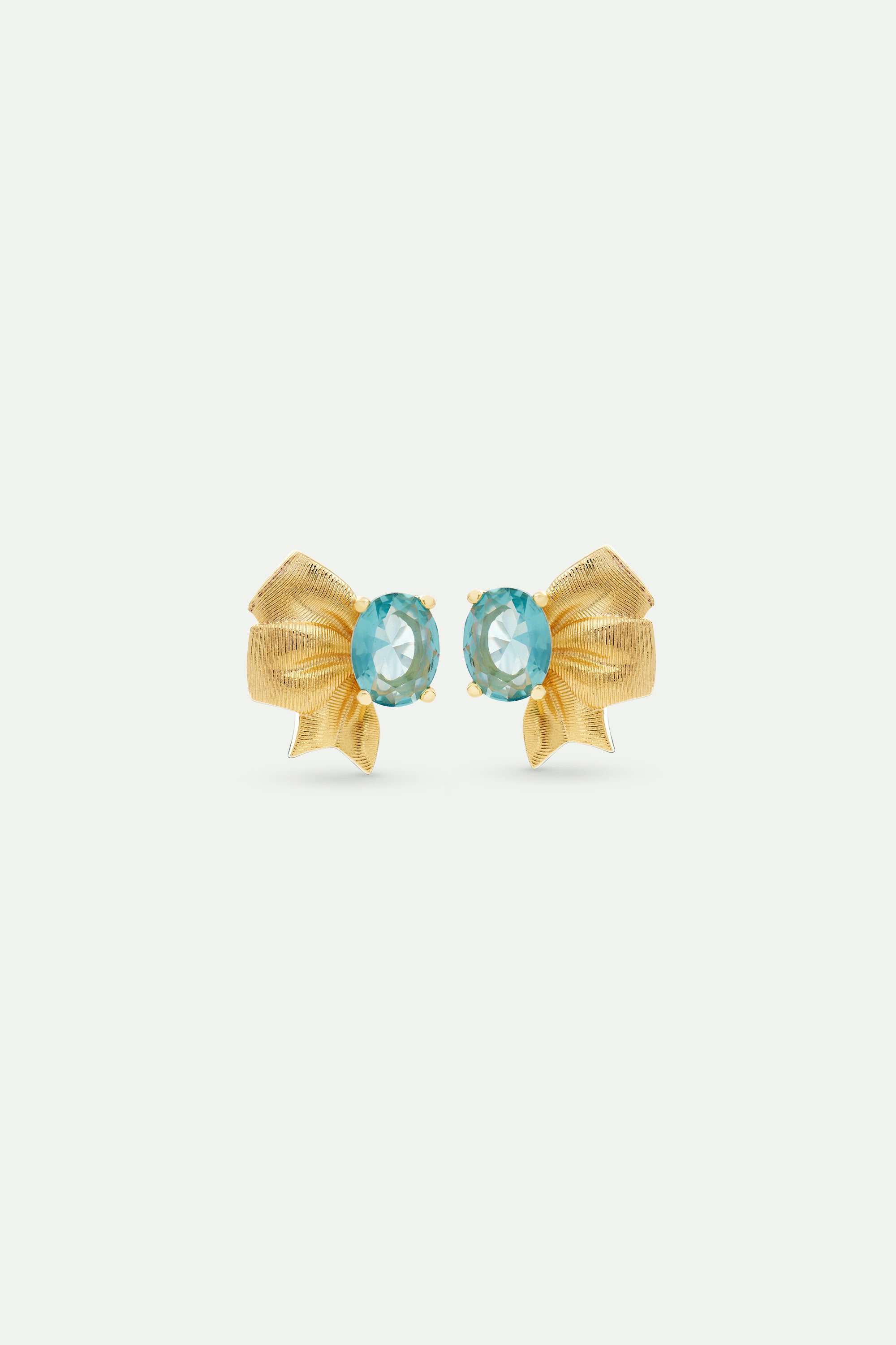 Boucles d'oreilles ruban doré et pierre taillée bleue