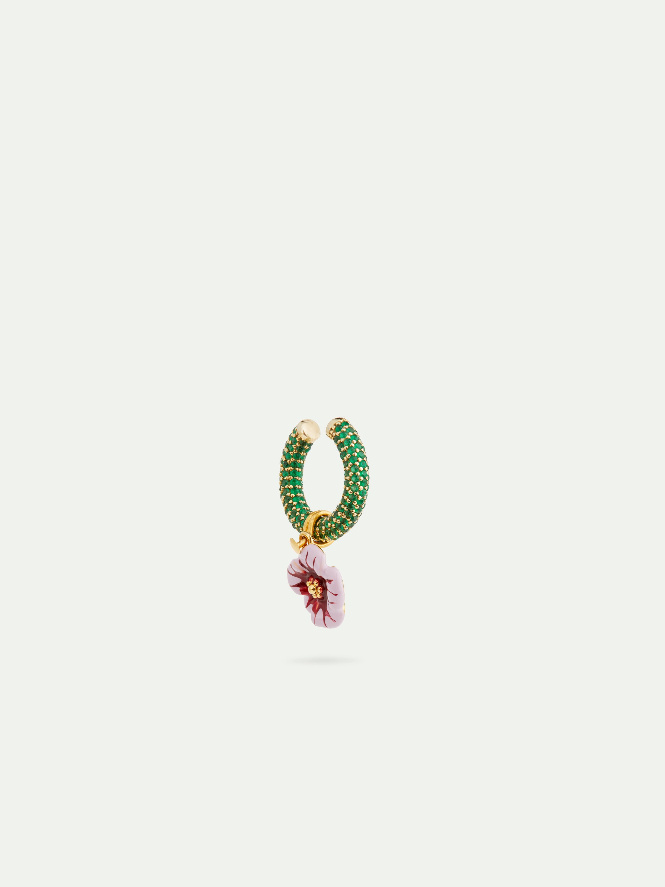 Pendiente ear cuff verde y flor violeta