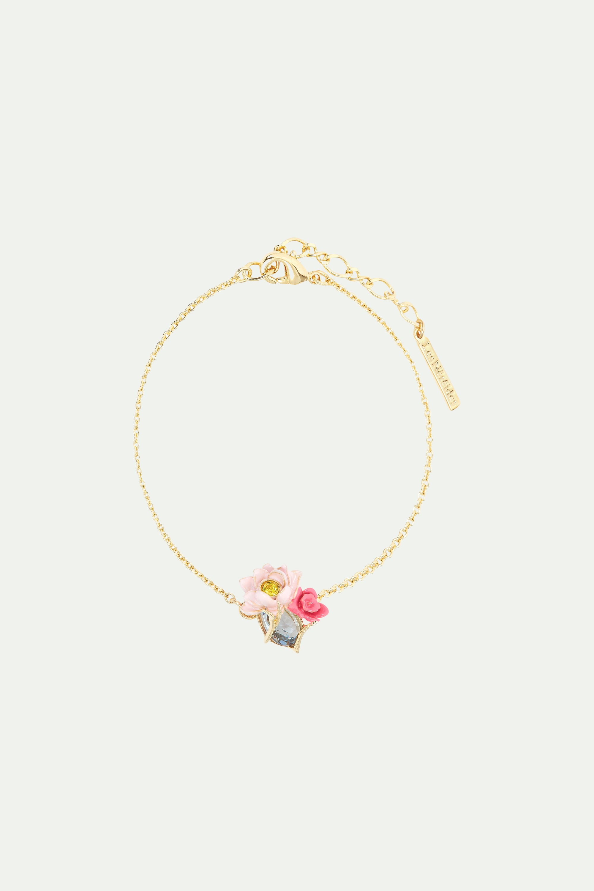 Pulsera fina loto rosa y piedra celeste