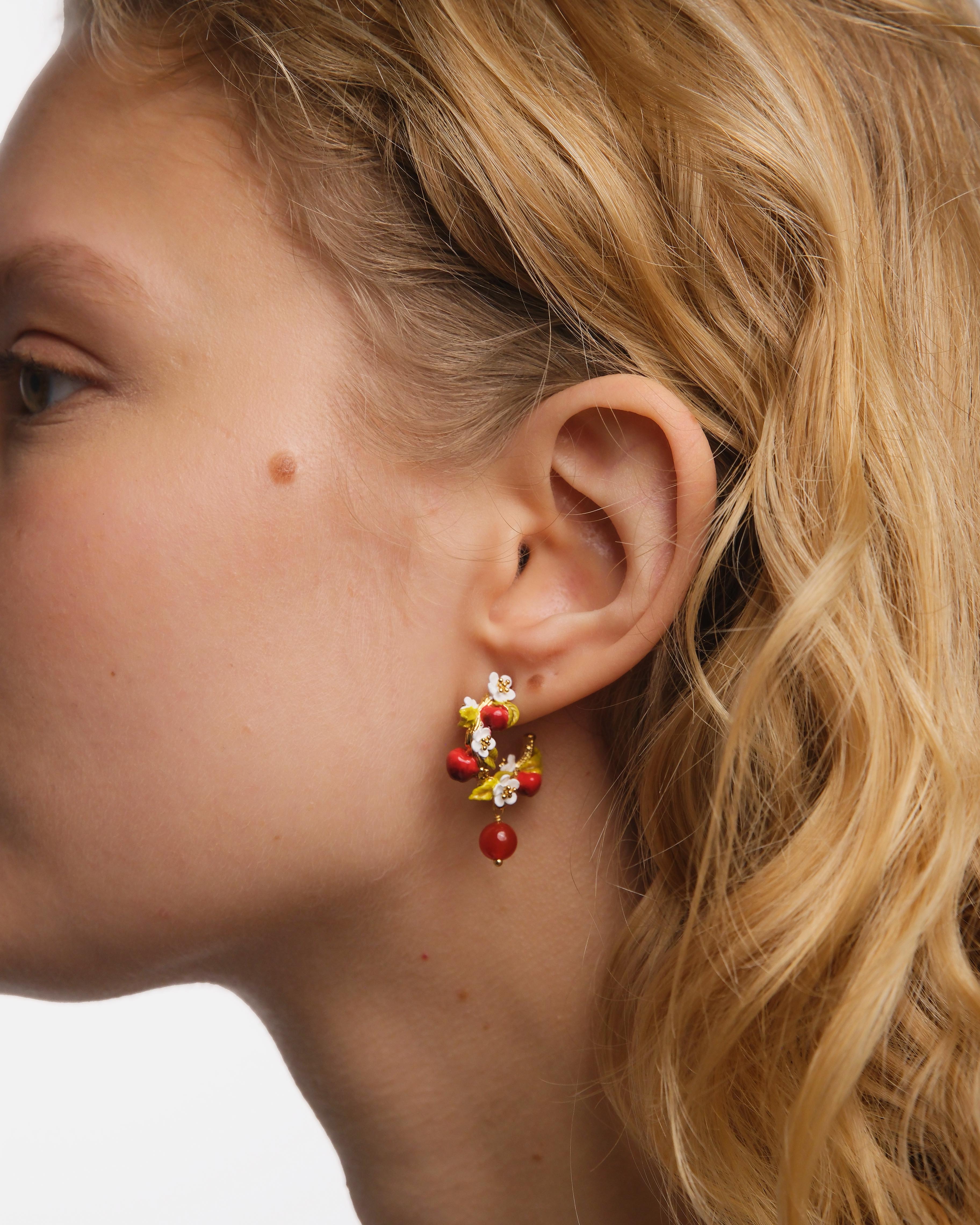 Boucles d'oreilles créoles pommes et fleurs de pommier