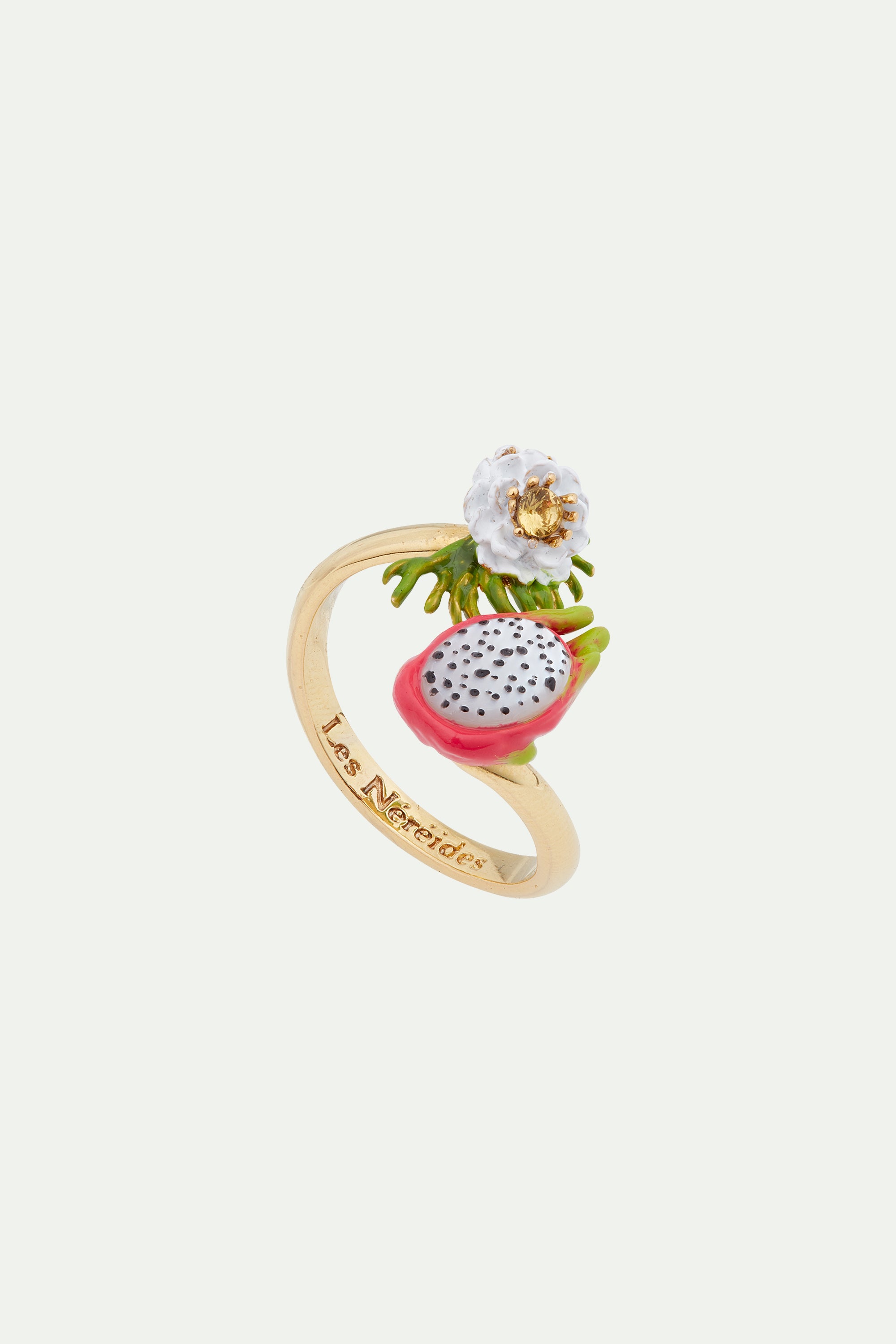 Bague ajustable toi et moi fruit du dragon et fleur de pitaya