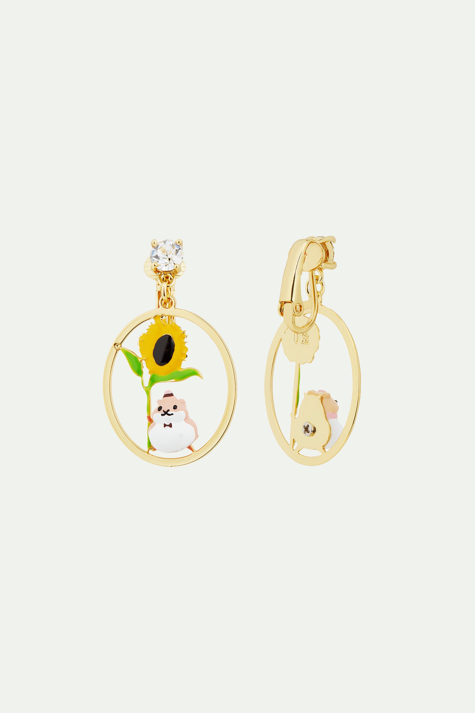 Hamster and flower asymmetrical post earrings