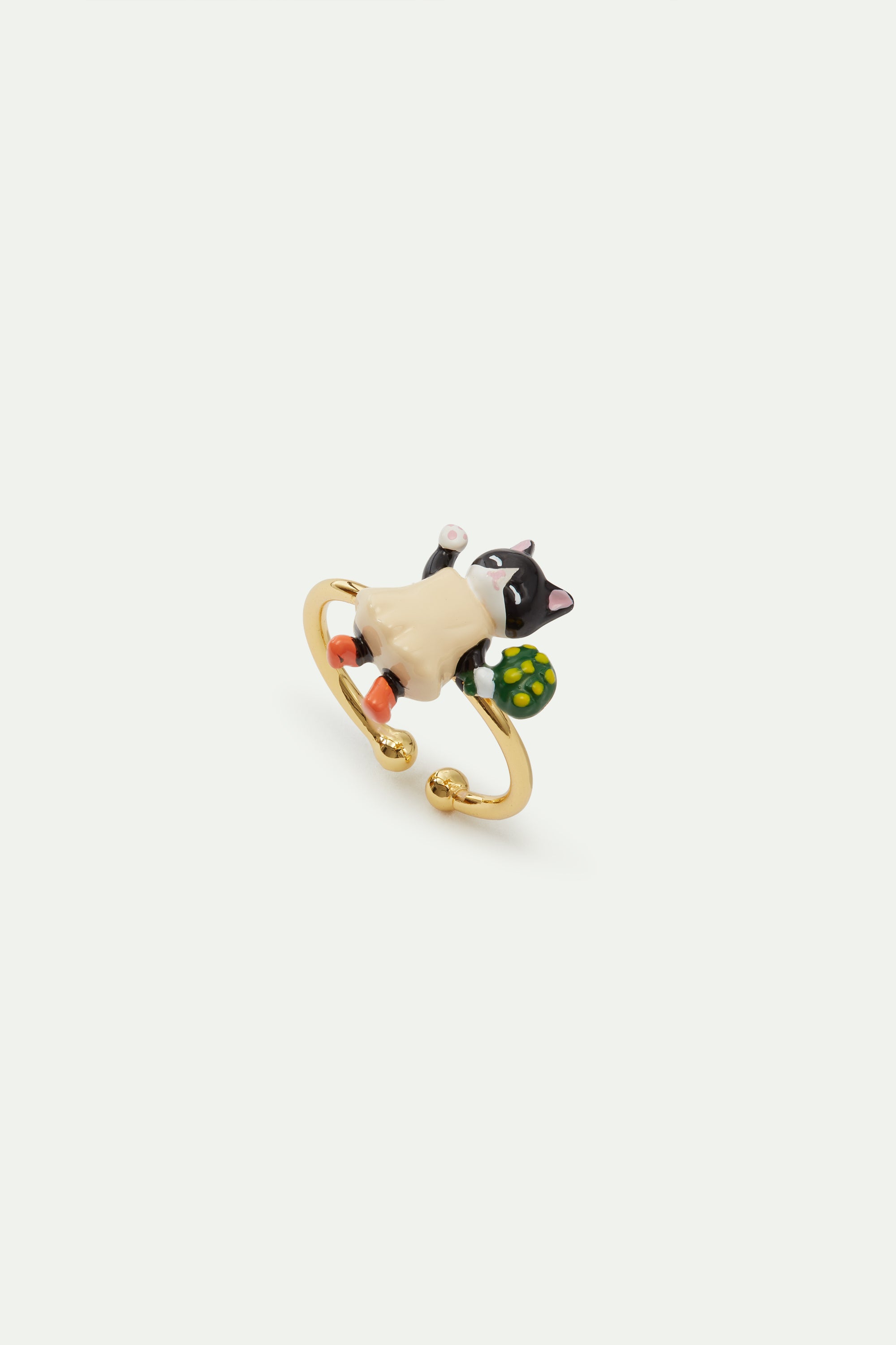 Bague ajustable chaton noir et bouquet de fleur