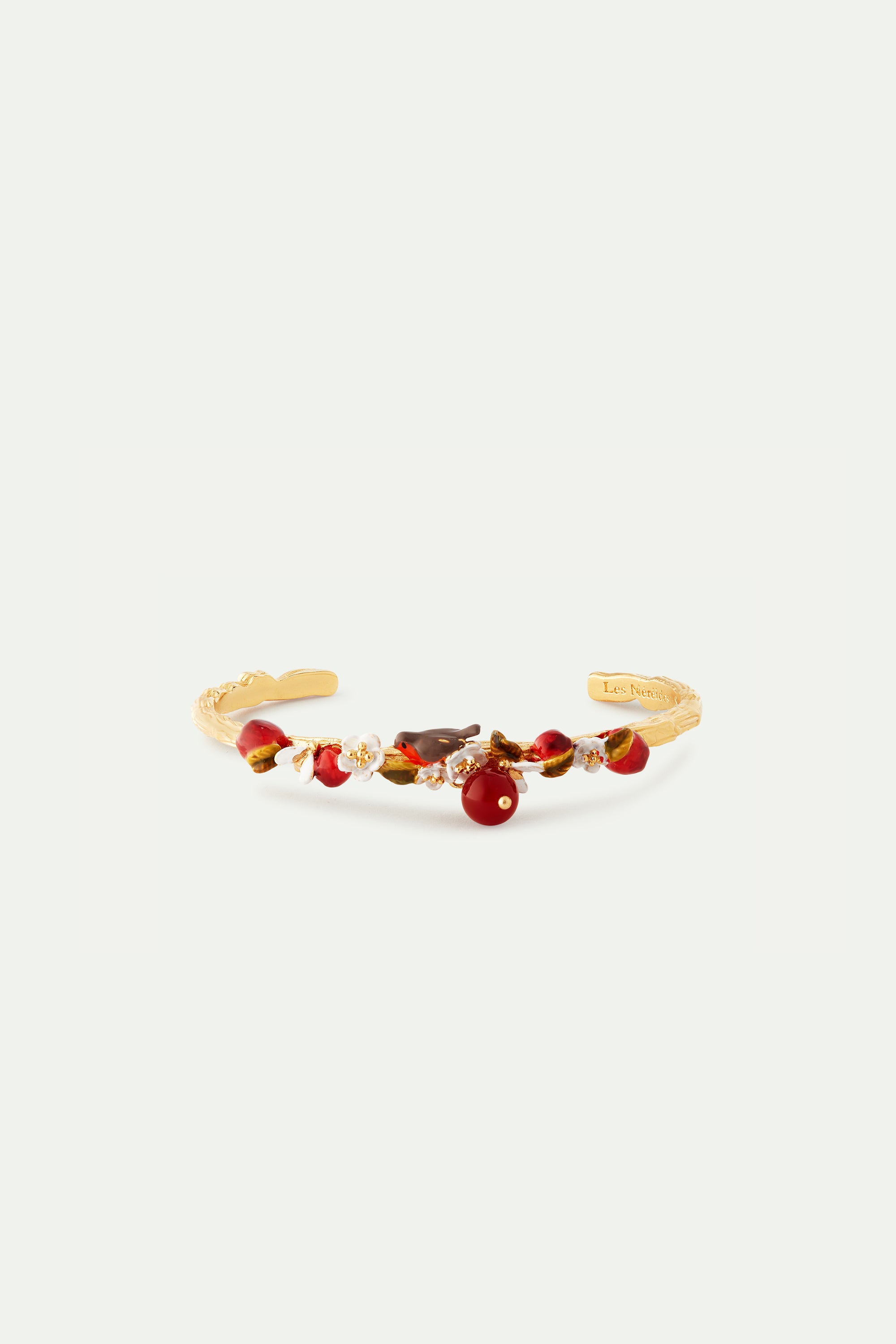 Pulsera rígida manzana, petirrojo, abeja y flores de manzano