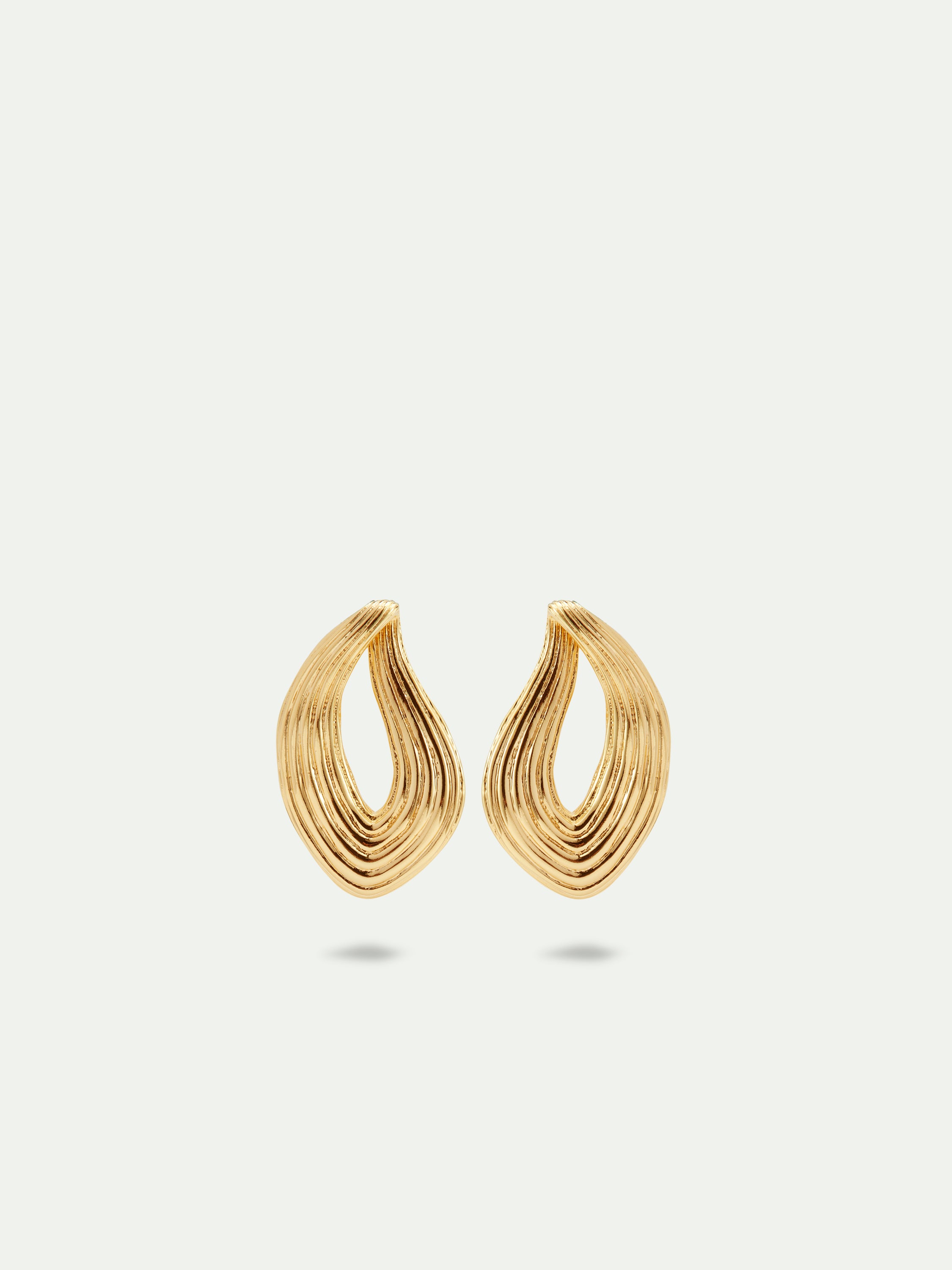 Gold Post earrings with striated texture