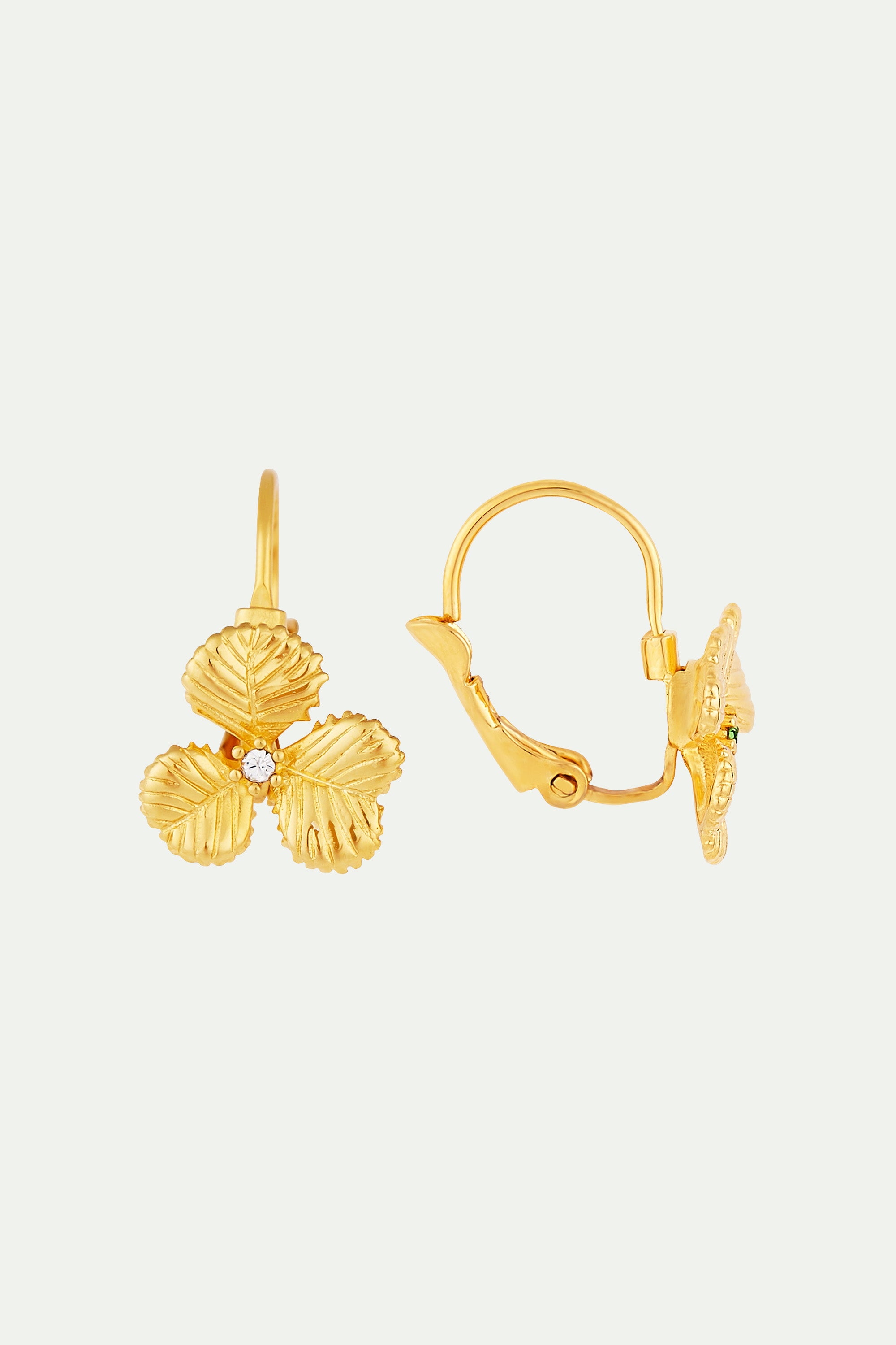 Boucles d'oreilles dormeuses trèfles et cristaux