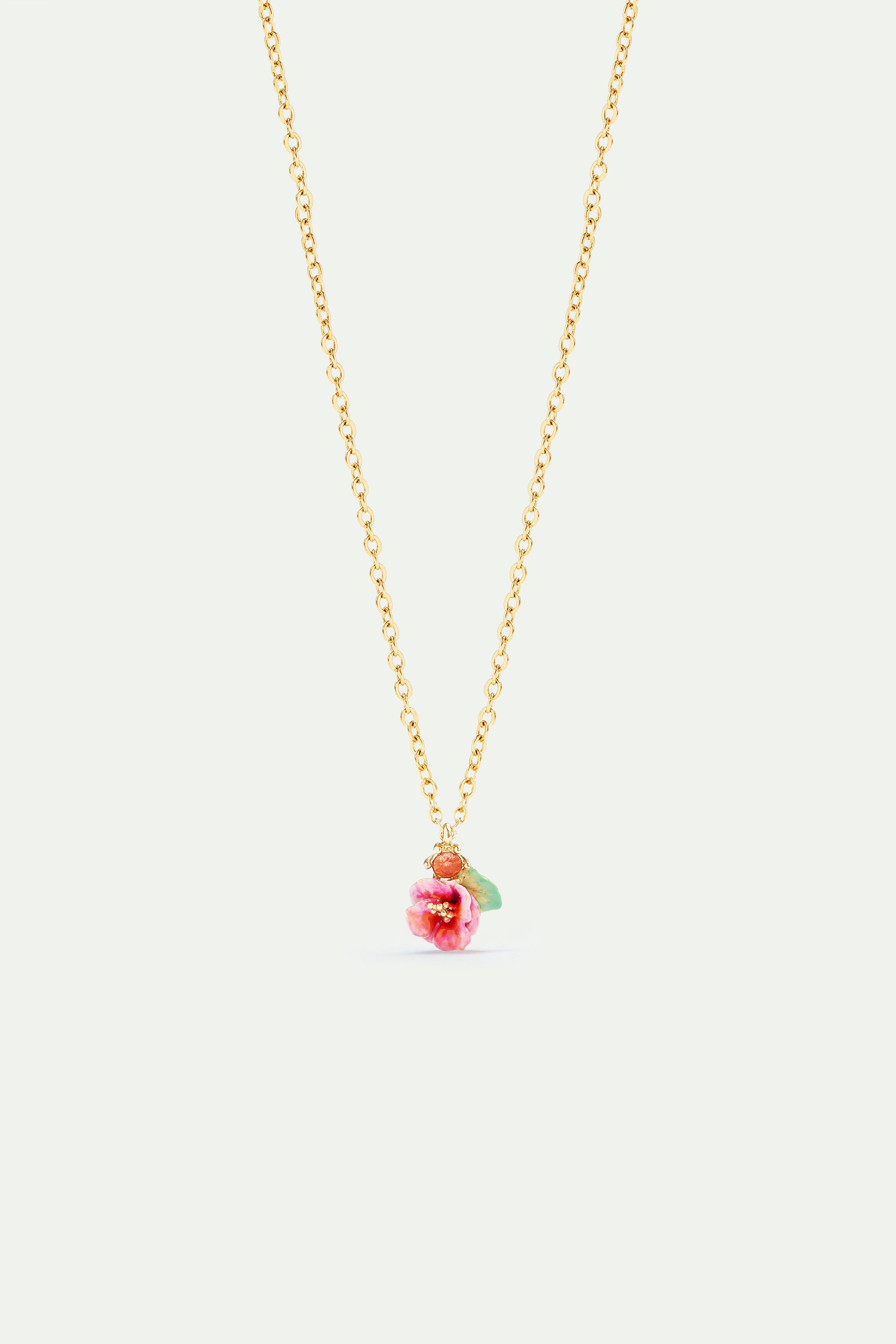 Collier pendentif rose et cristal facetté