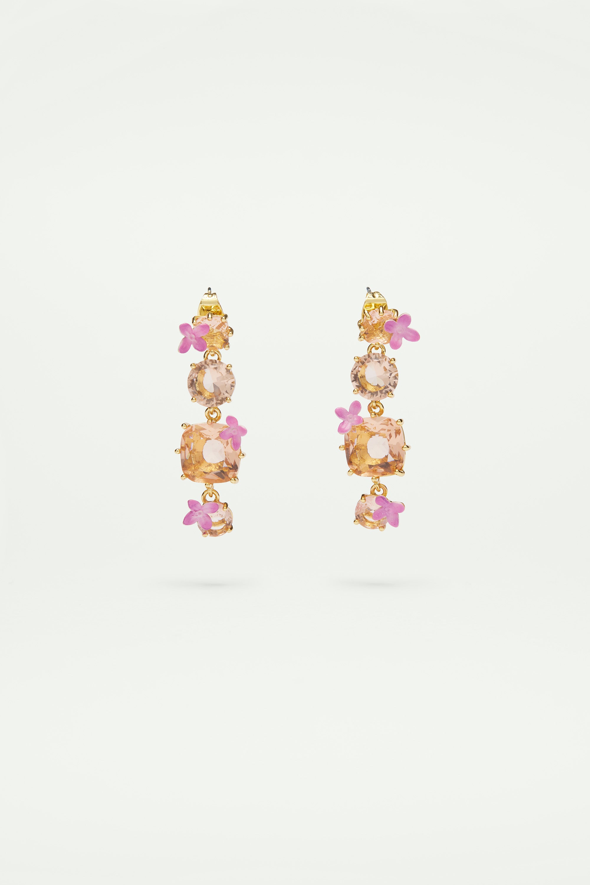 Boucles d'oreilles tiges pendantes 4 pierres la diamantine rose abricot