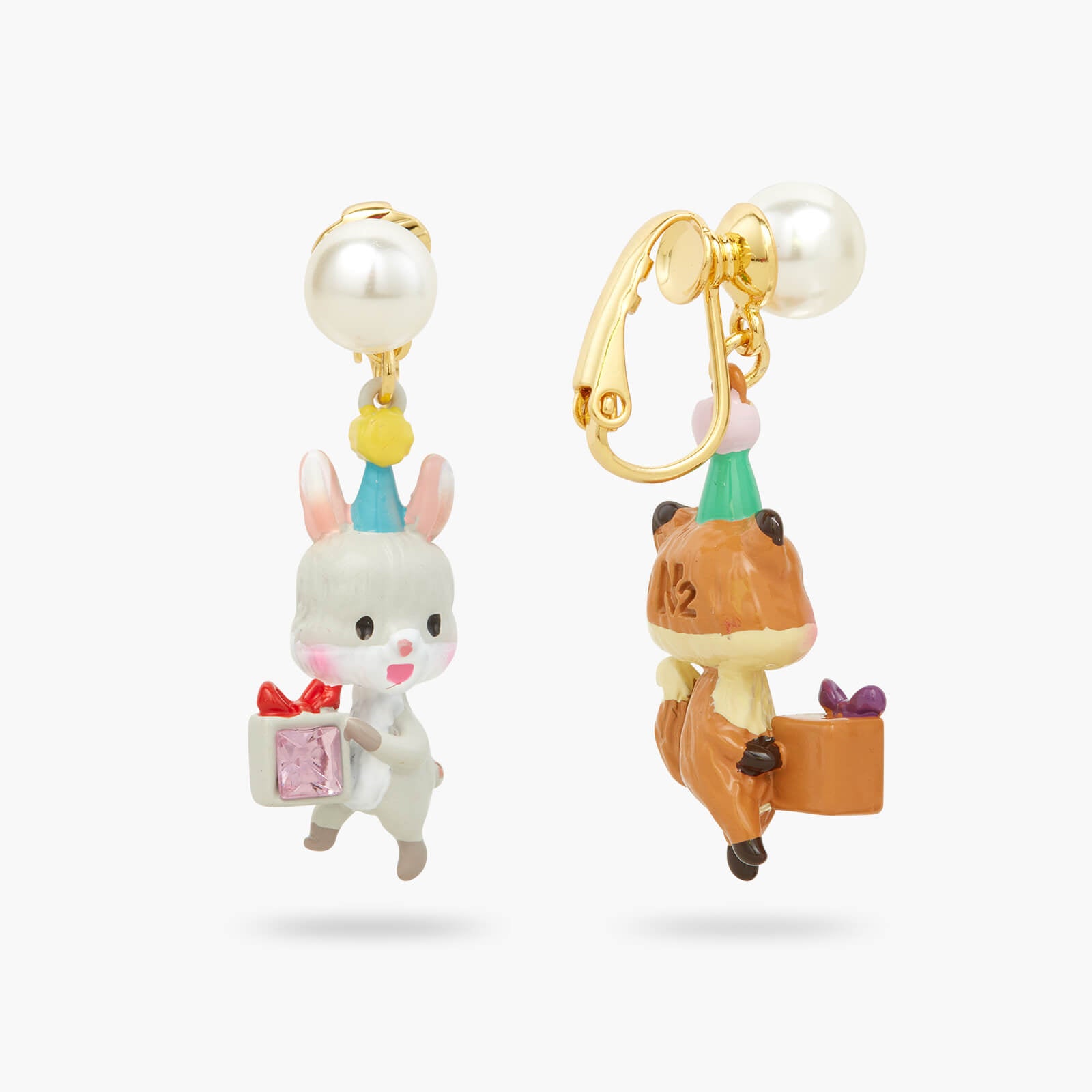 Boucles d'Oreilles Tiges Asymétriques Lapin et Renard