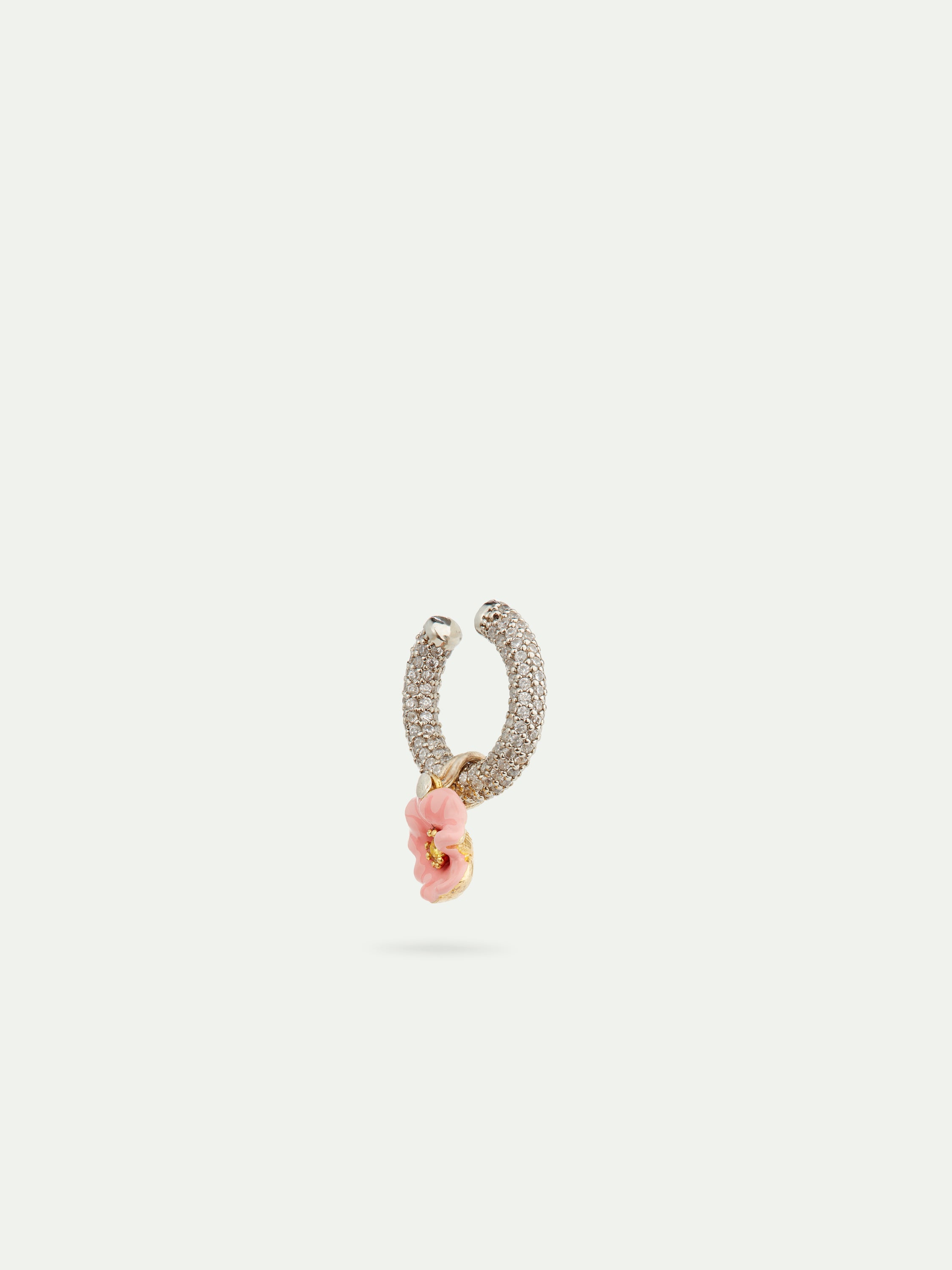 Pink flower and grey ear cuff