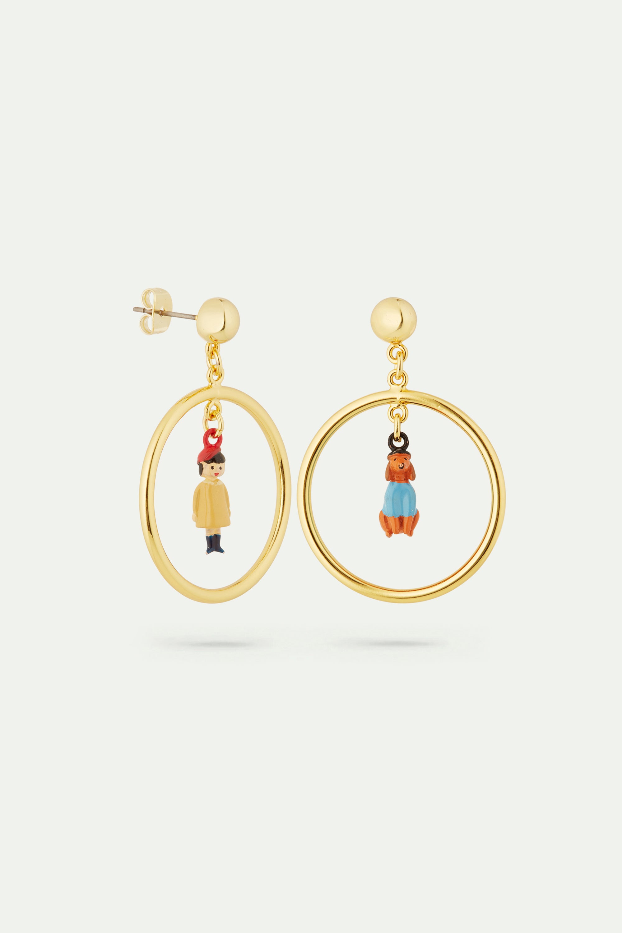 Asymmetrical little girl and dachshund earrings