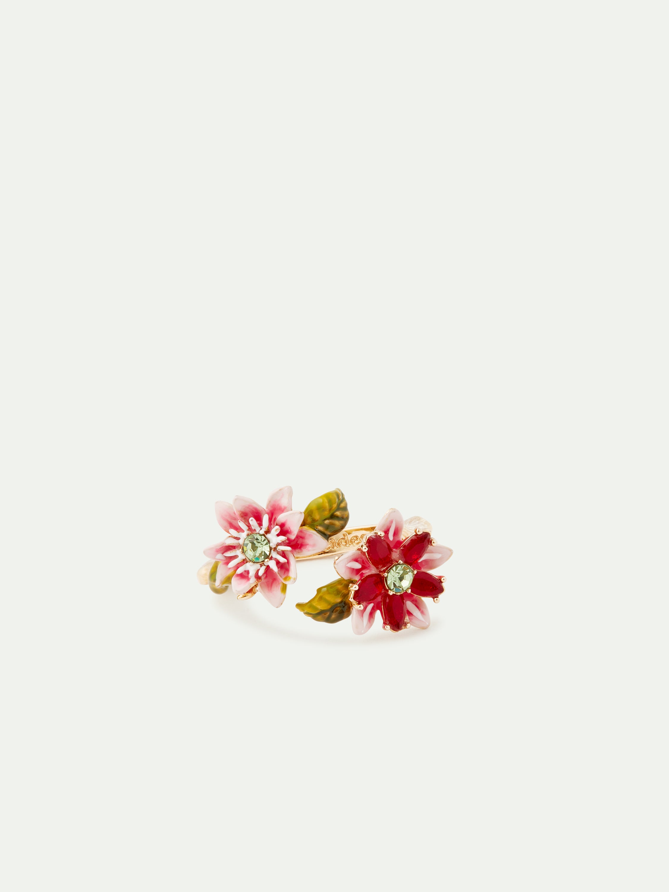 Bague ajustable fleurs de Passiflore et fleur en verre