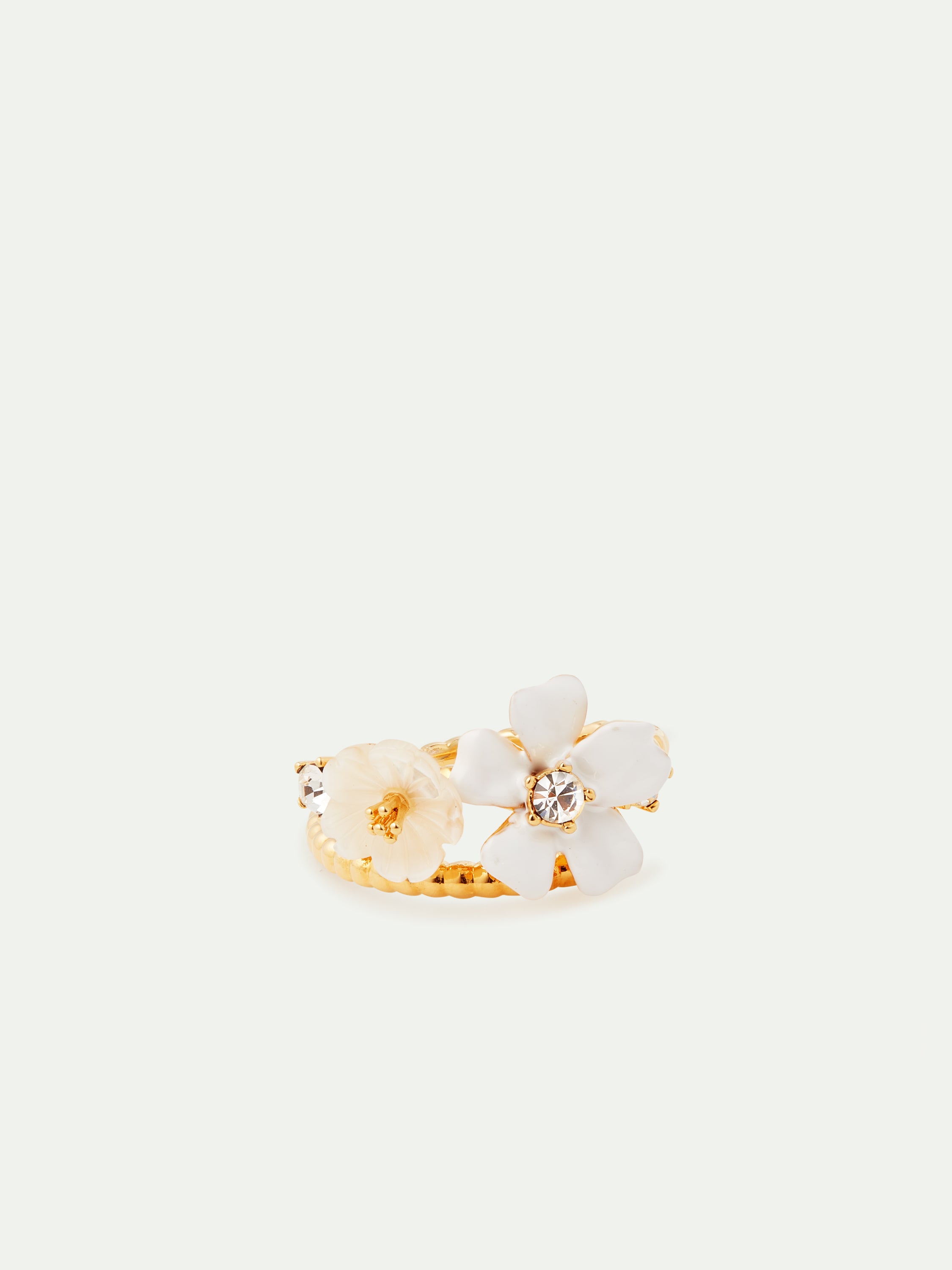 Bague ajustable jasmin officinal blanc et cristal facetté