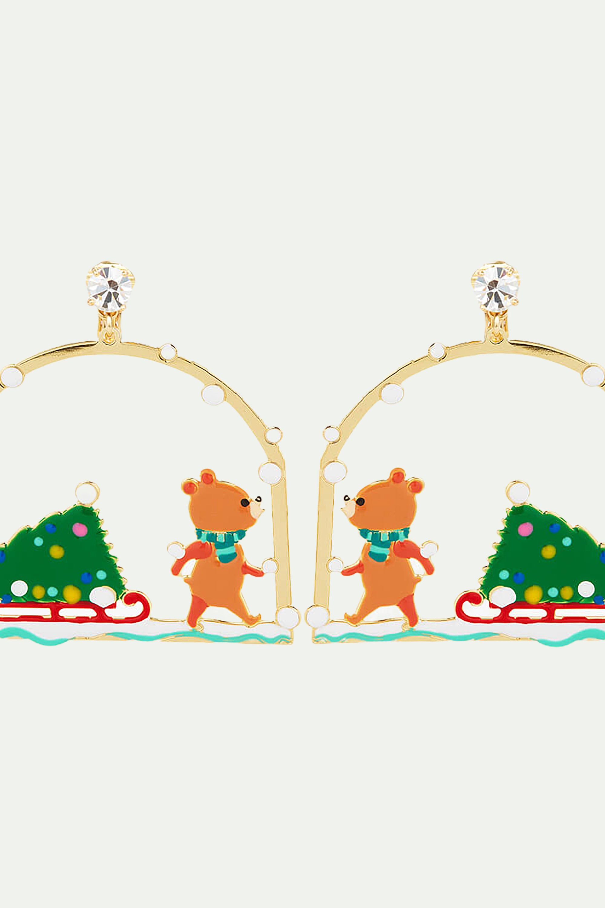 Boucles d'Oreilles Tiges Sapin de Noël et Ourson