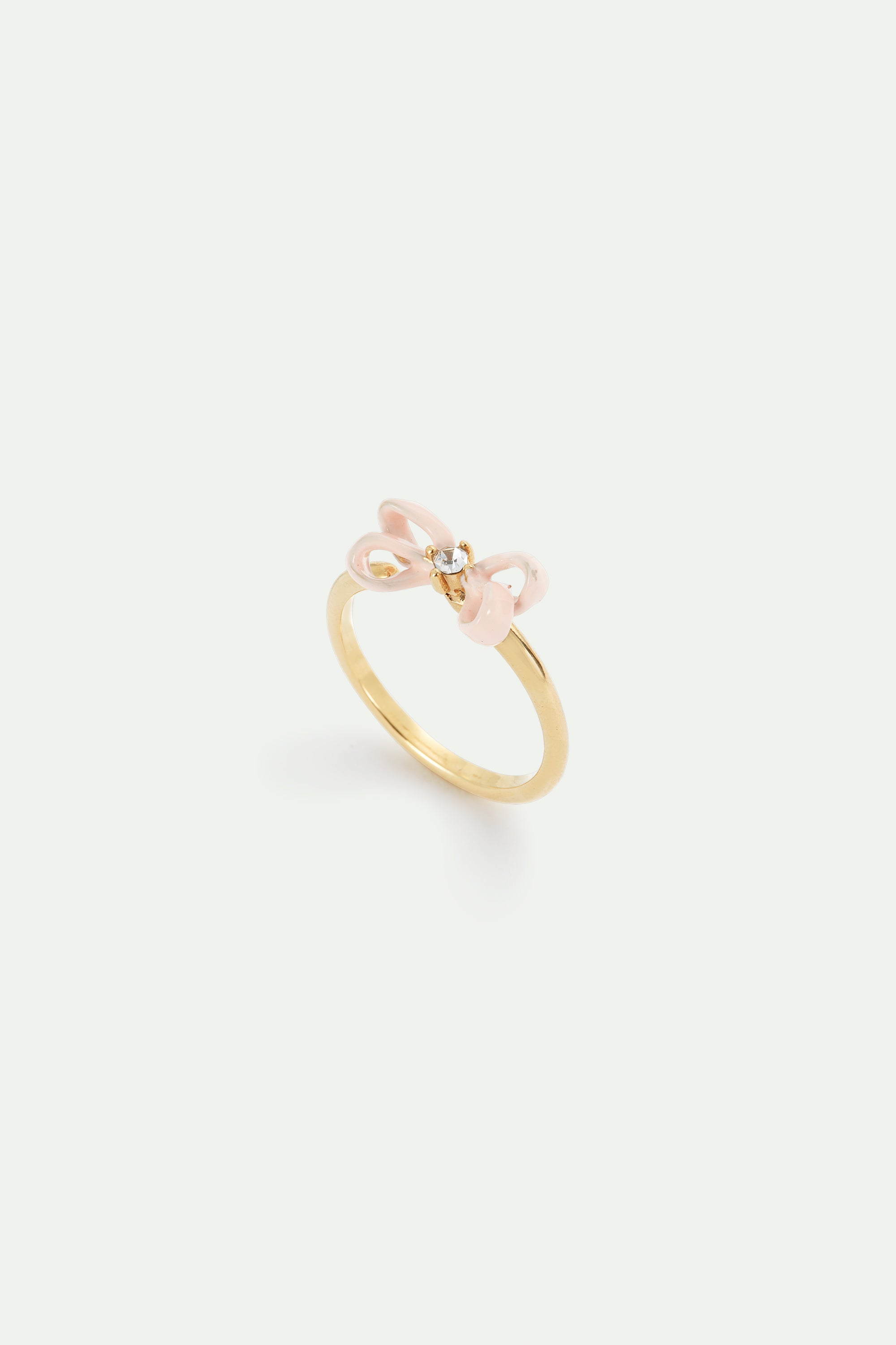 Pink ribbon and crystal adjustable ring