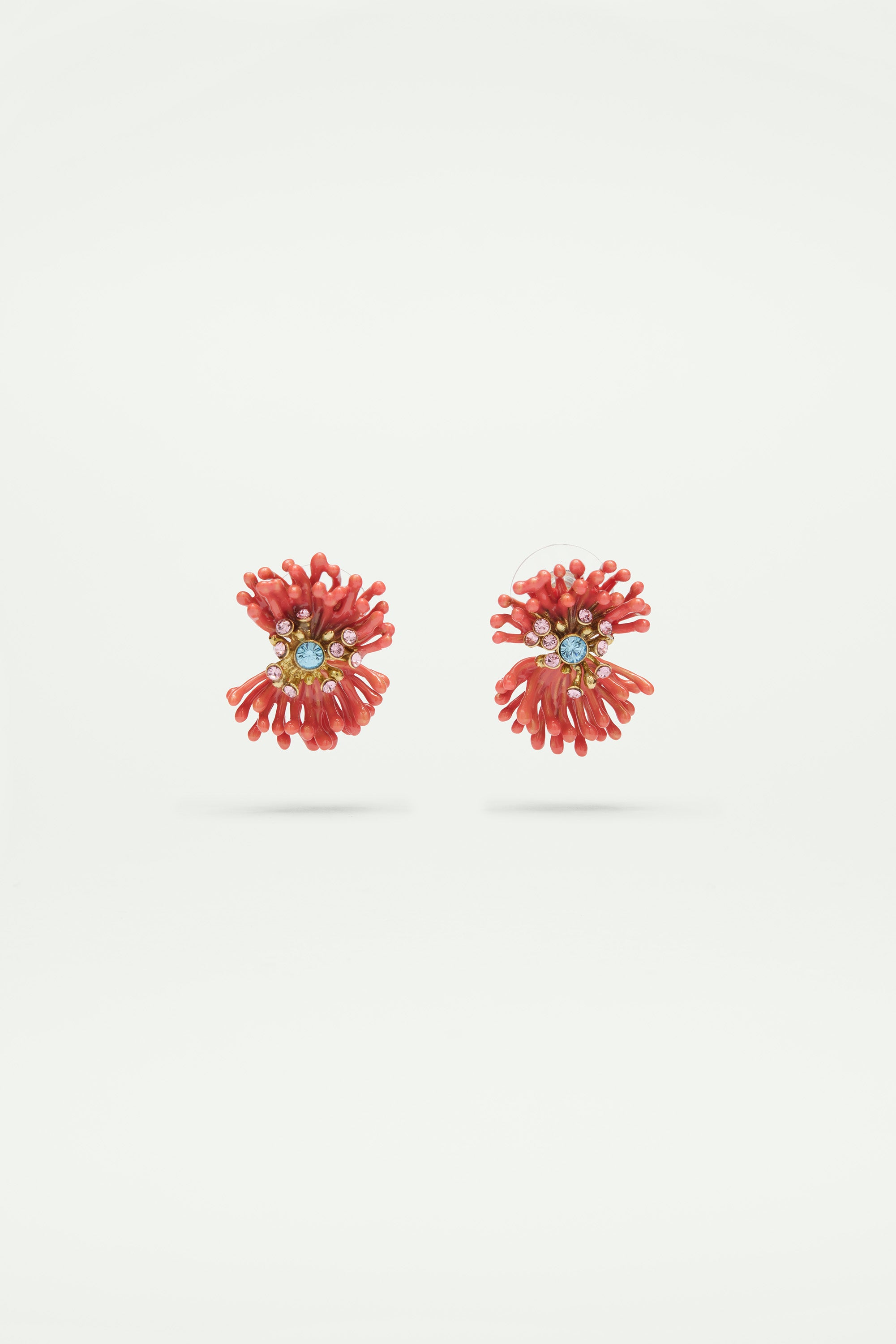 Pink anemone and colourful stone post earrings