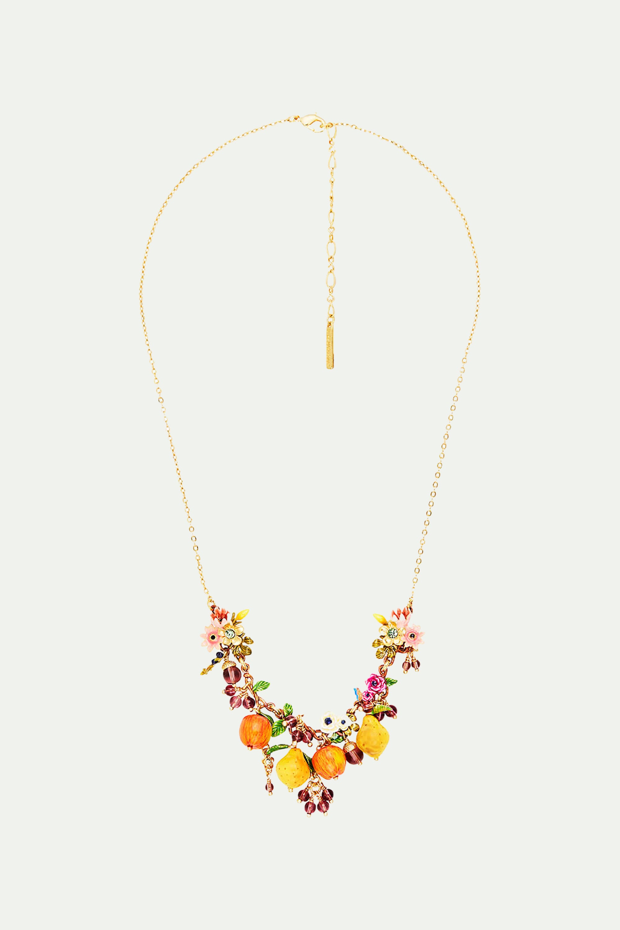 Collier plastron fruits du verger et fleurs romantiques