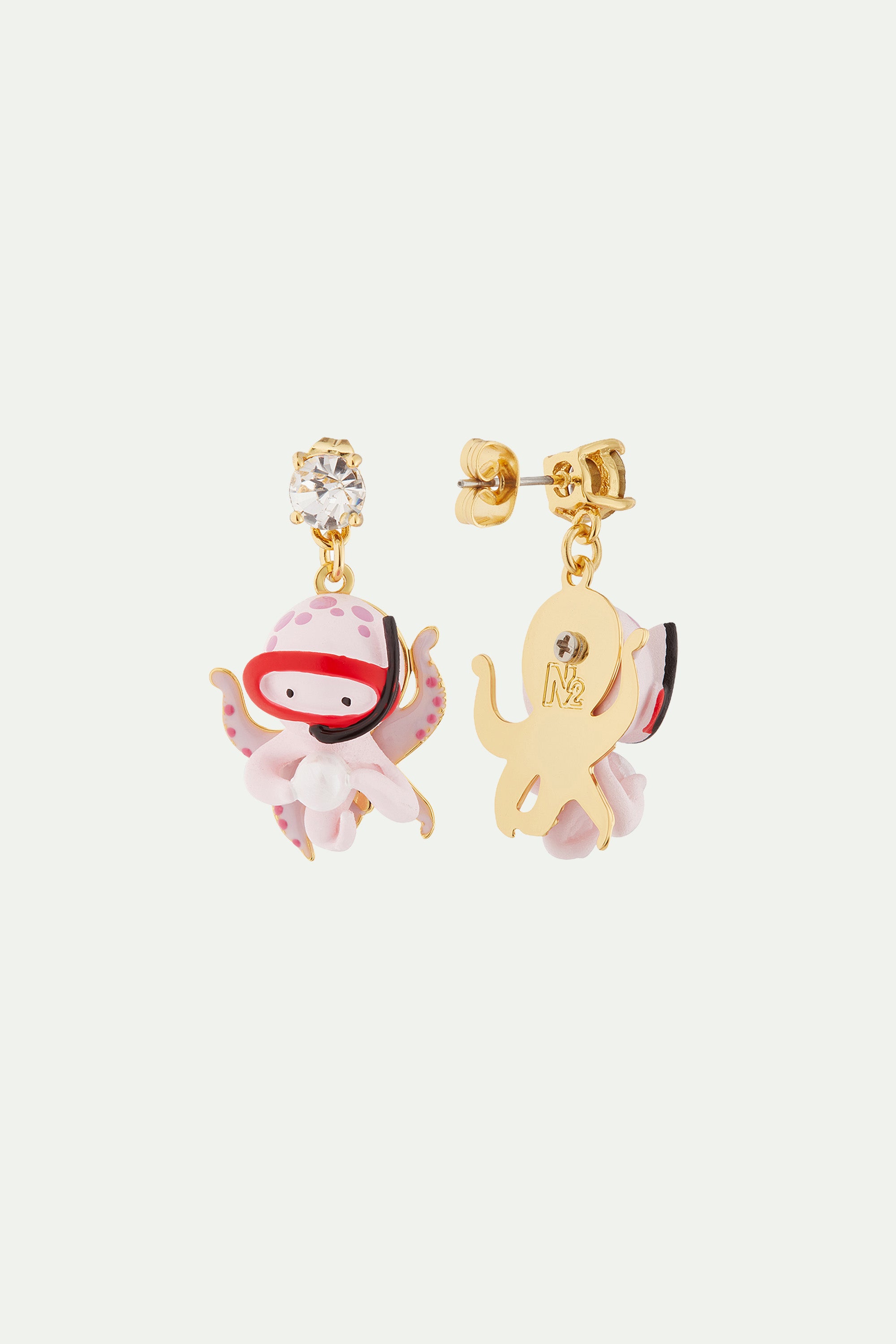 Octopus, pearl and cut stone post earrings