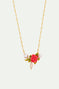 Collier plastron rose, perles de culture et goutte de verre