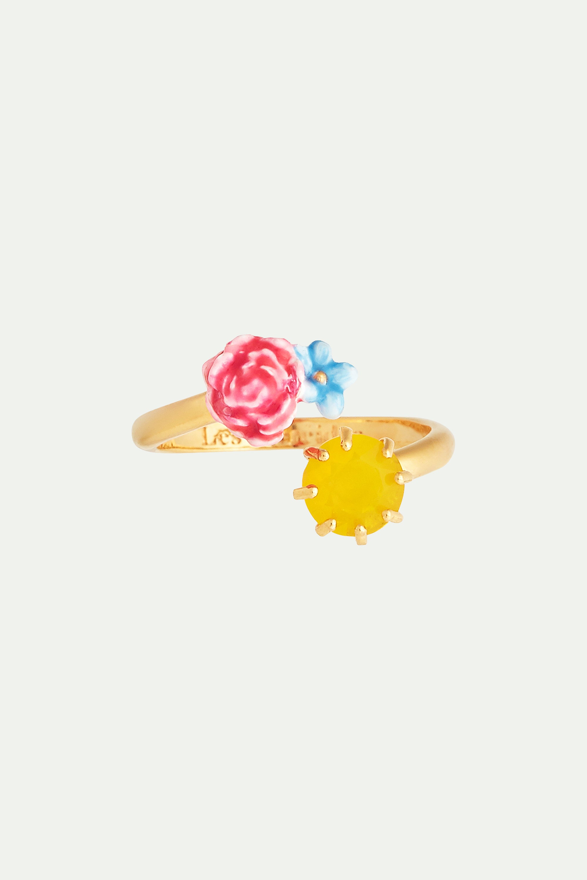 Peony, Campanula and Faceted Glass Adjustable Ring